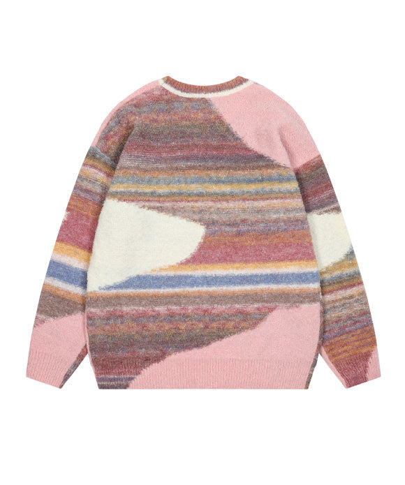 BAKYARDER Vintage Colorful Striped Color Block Sweater