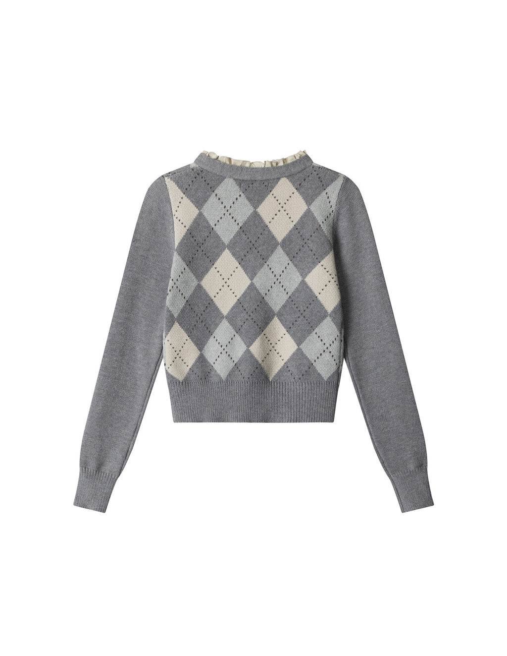 BAKYARDER Vintage V-Neck Argyle Cropped Sweater