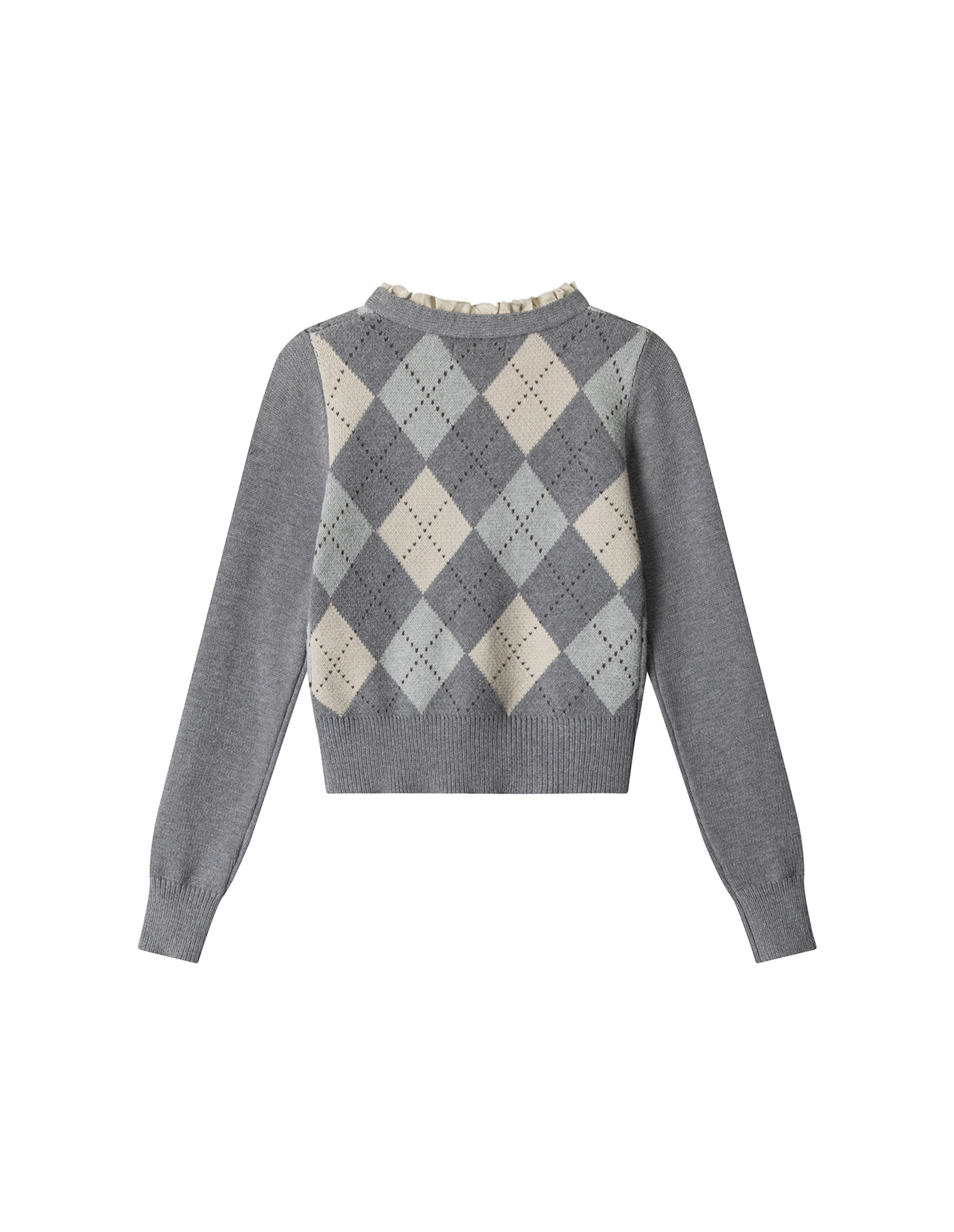 BAKYARDER Vintage V-Neck Argyle Cropped Sweater
