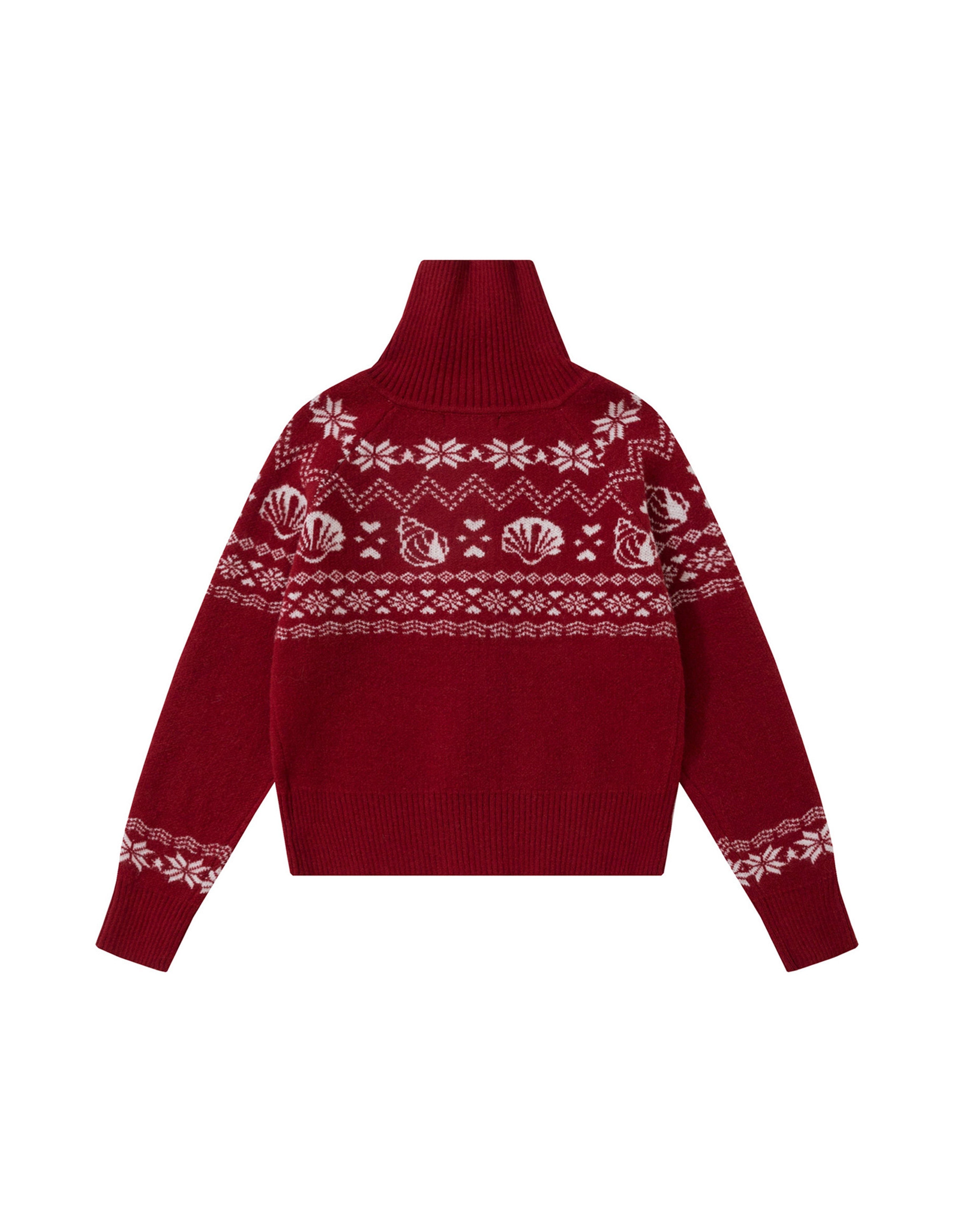 BAKYARDER Vintage Jacquard Turtleneck Zip Cardigan