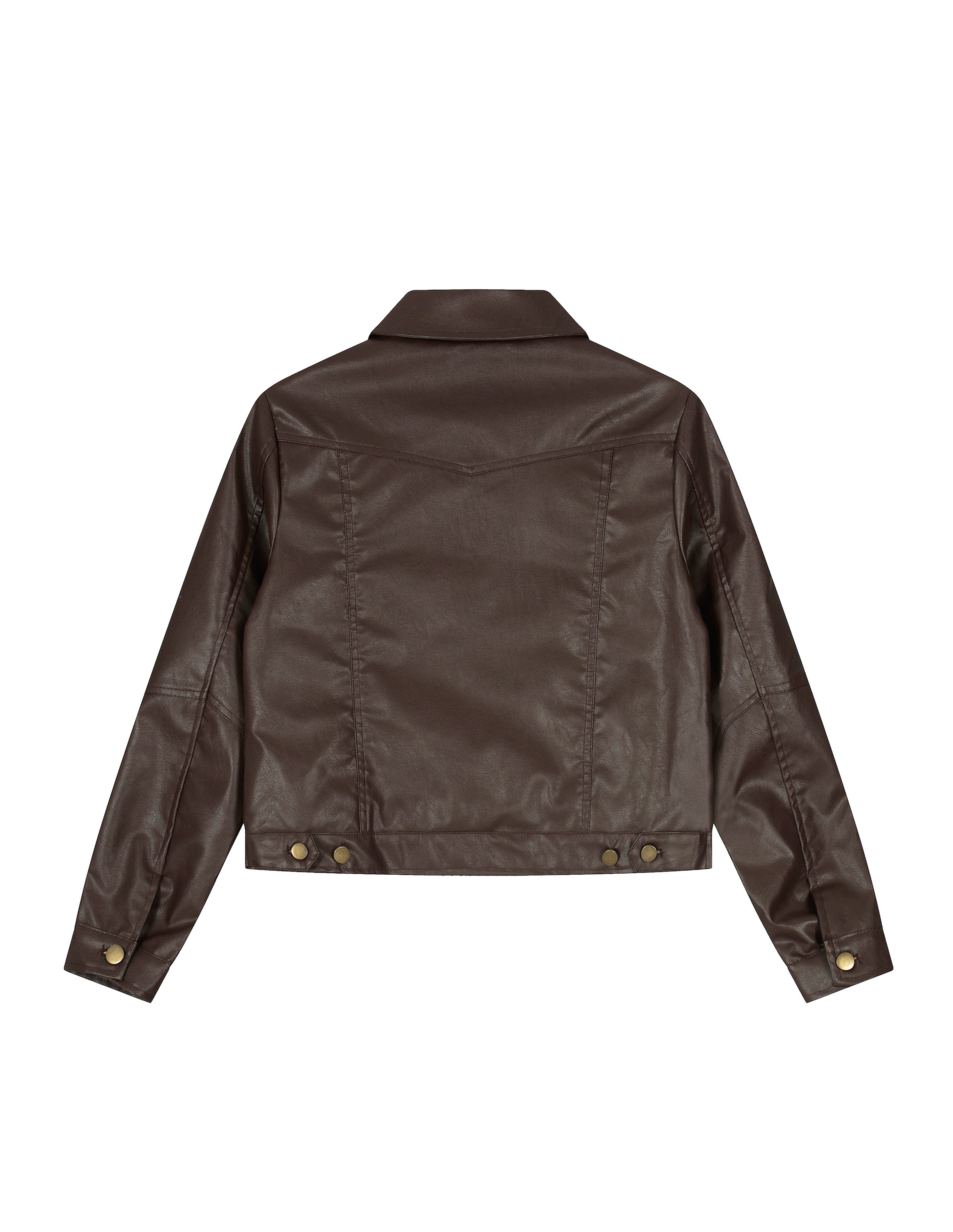 BAKYARDER Women's Vintage Biker Cropped Structured Leather Jacket