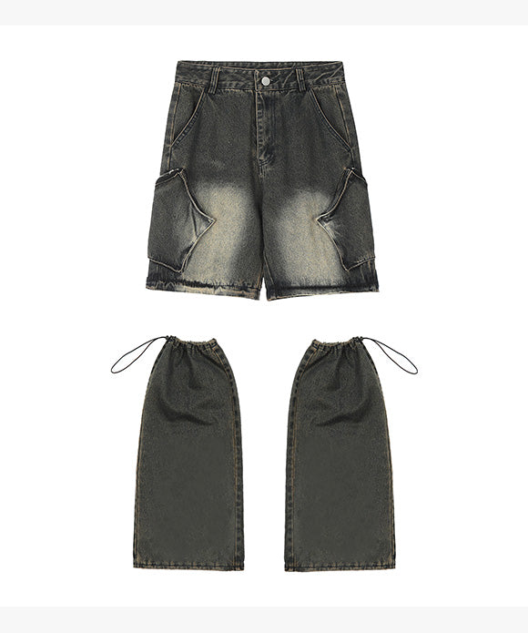 BAKYARDER Vintage Removable Patchwork Denim Pants