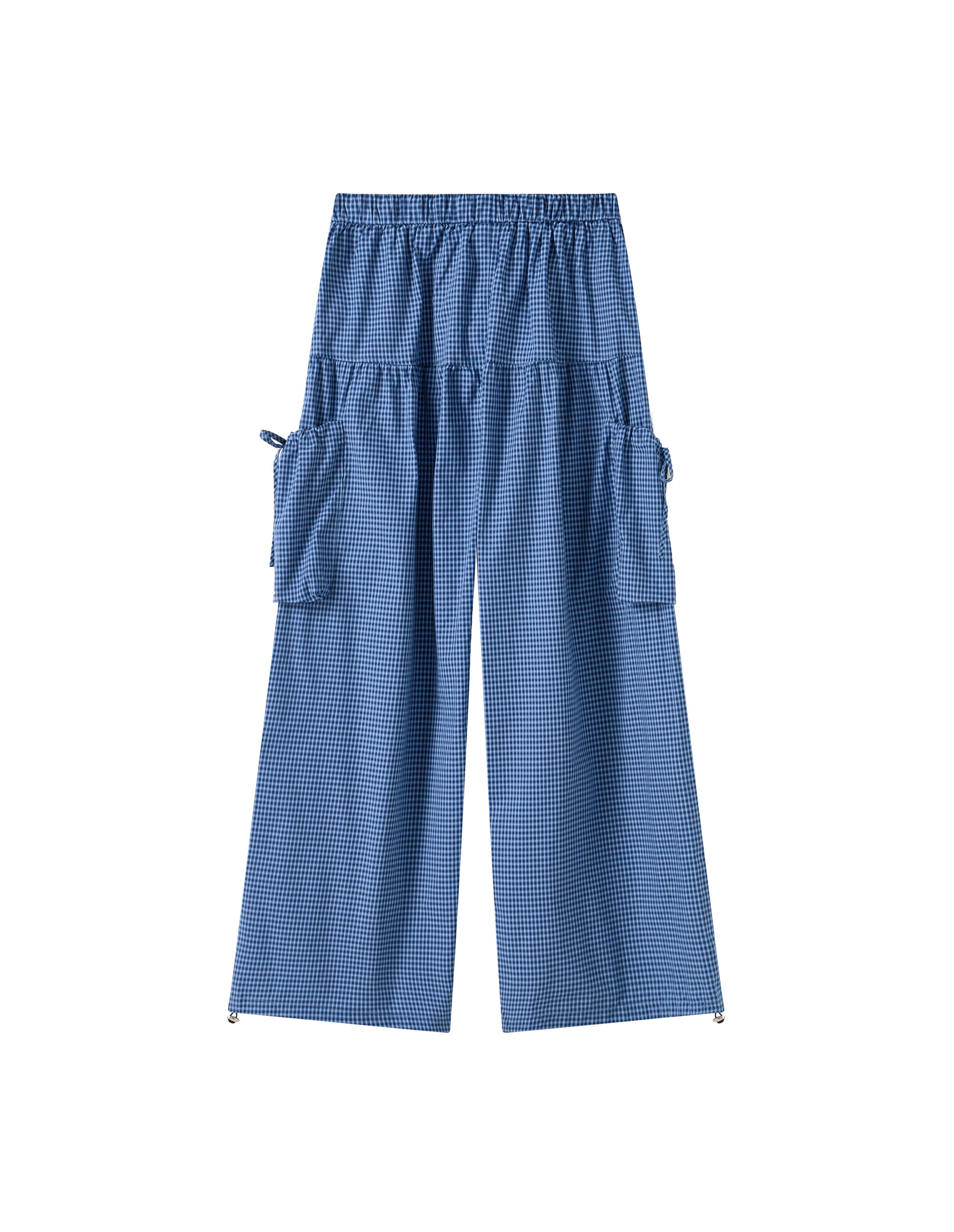 BAKYARDER Blue Plaid Large-Pocket Cargo Casual Pants