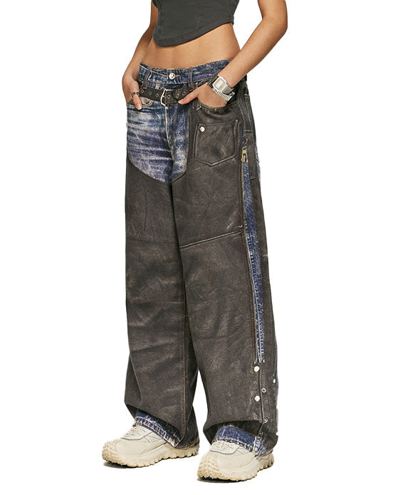 BAKYARDER  Vintage Faux Two-Piece Illusion Jeans