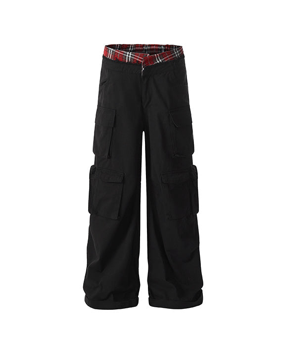 BAKYARDER  Vintage Layered Plaid Patchwork Cargo Pants