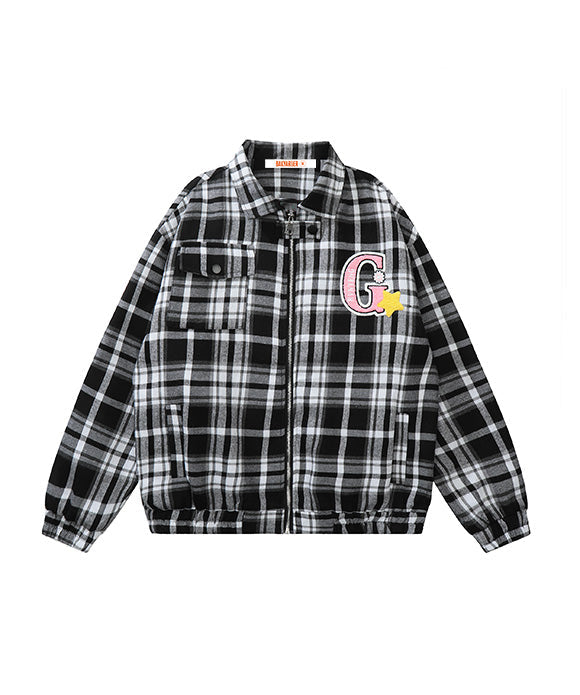 BAKYARDER Vintage Letter and Plaid Jacket