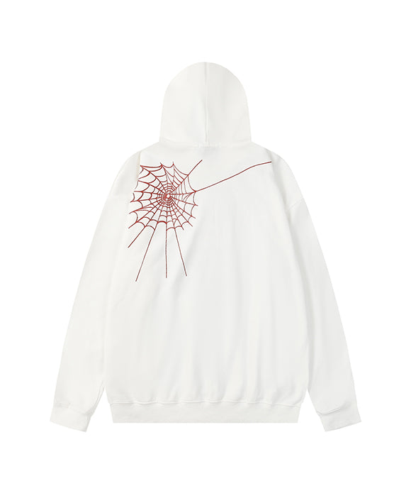 BAKYARDER Casual Red Spider Print Hooded Sweatshirt