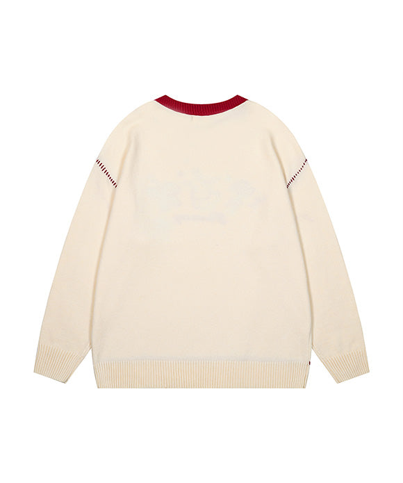 BAKYARDER Vintage College Style Cartoon Embroidered Sweater.