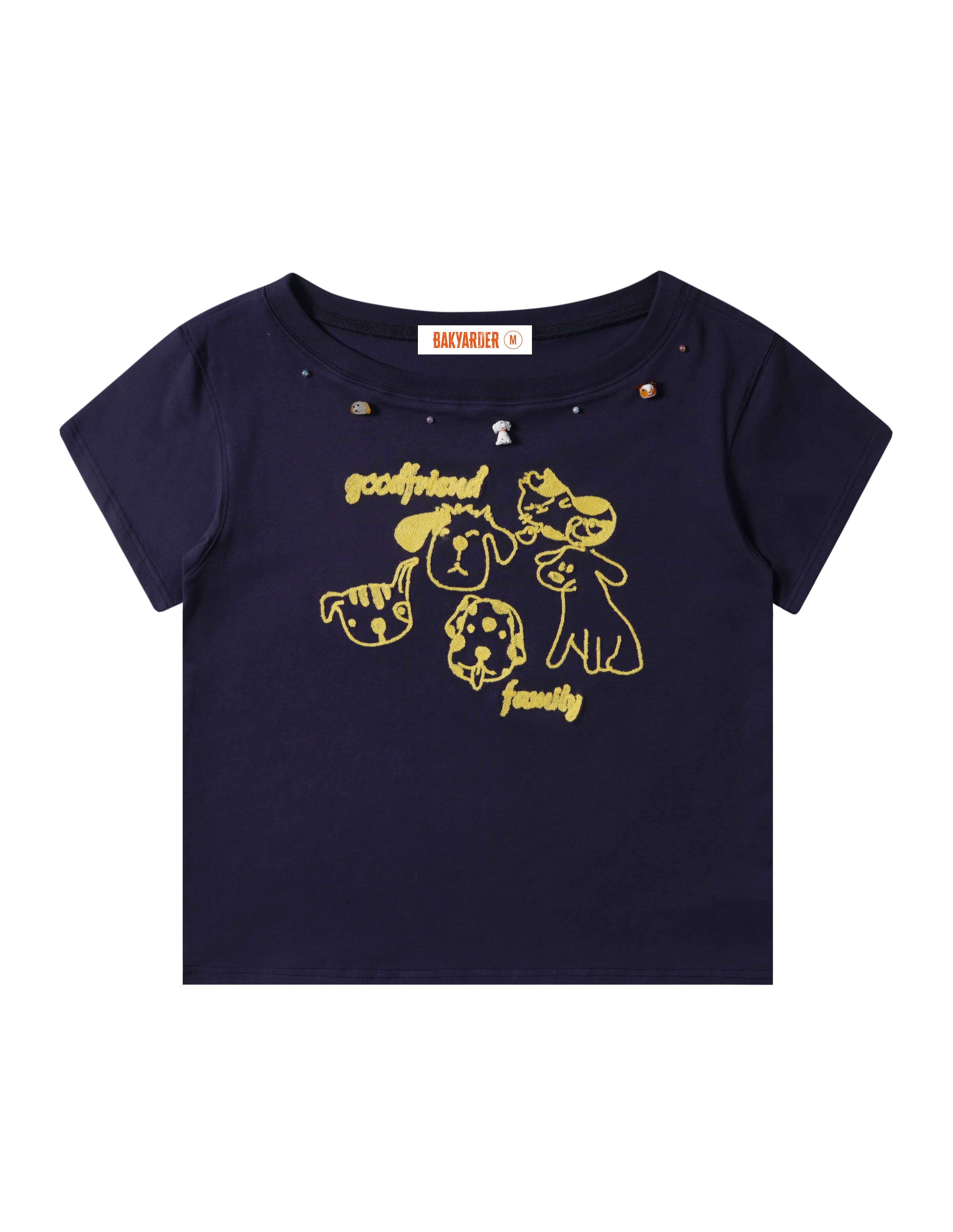 BAKYARDER 3D Chenille Embellished Asymmetrical Shoulder Tee