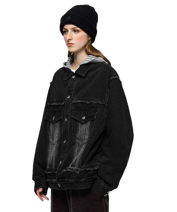 BAKYARDER Vintage Raw-Edge Utility Denim Jacket