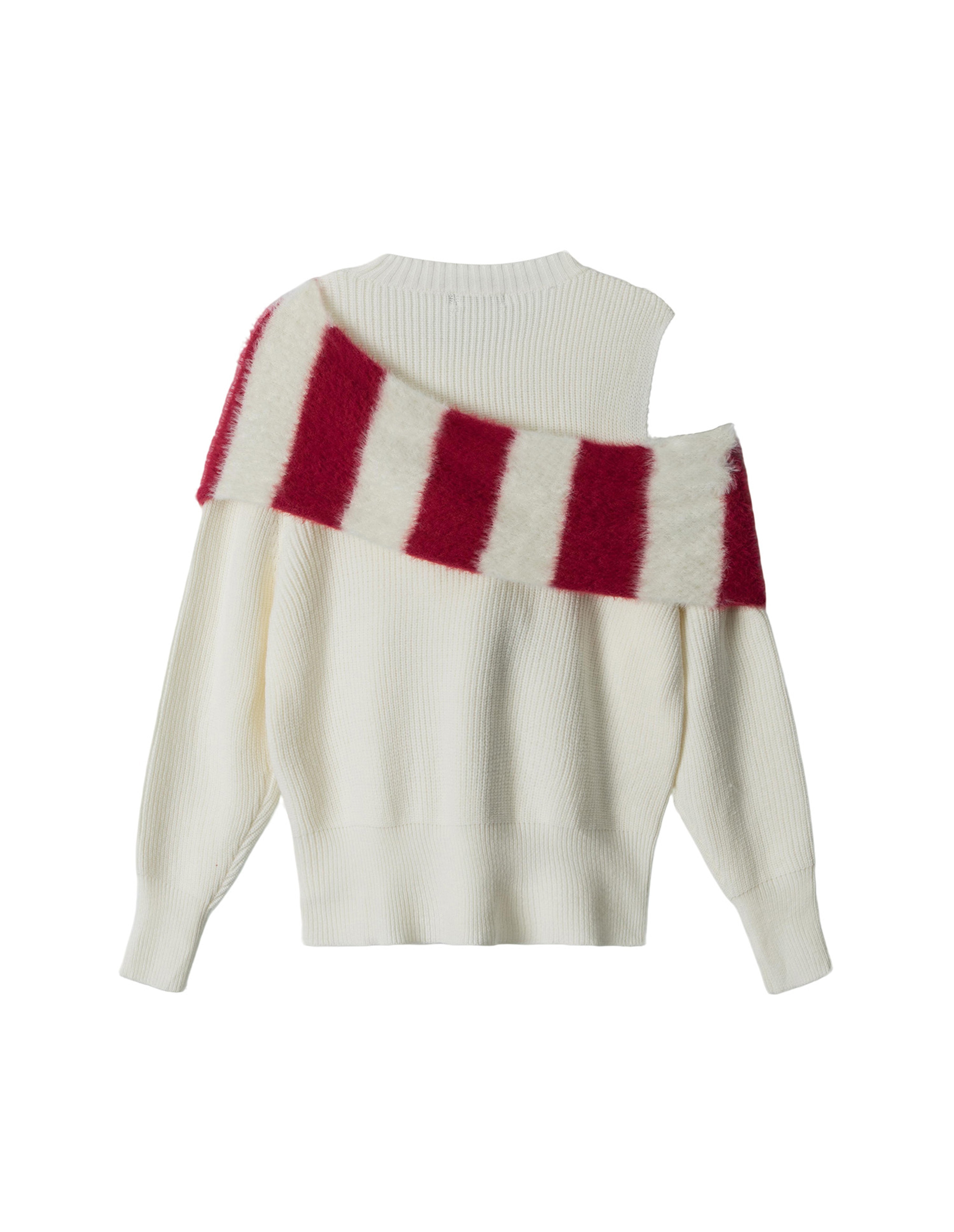BAKYARDER Christmas Striped Star Scarf Off-Shoulder Sweater