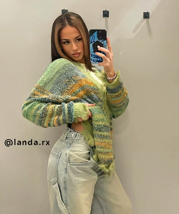 BAKYARDER Vintage Color Block Cardigan