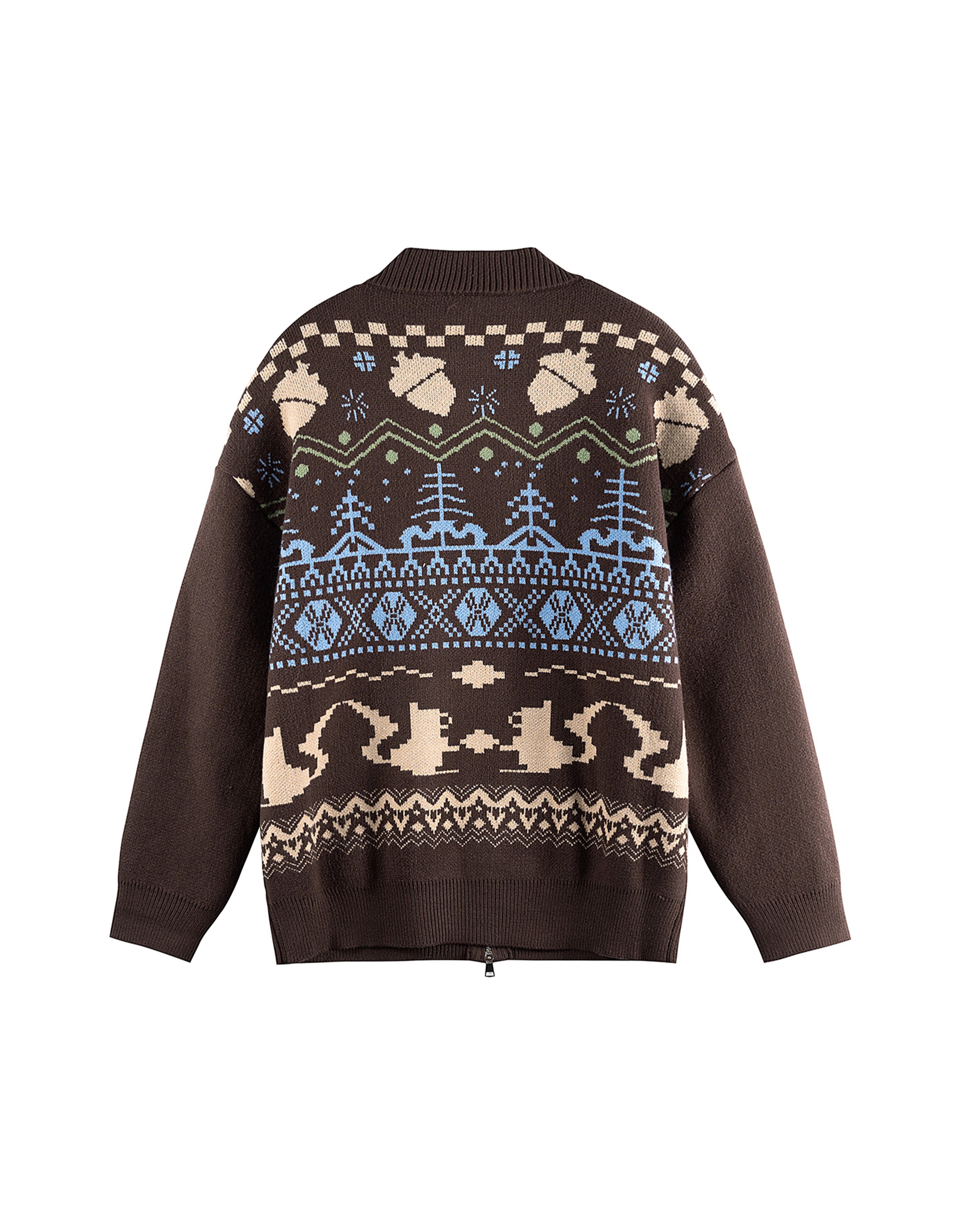 BAKYARDER Vintage Jacquard Zip-Up Cardigan Sweater