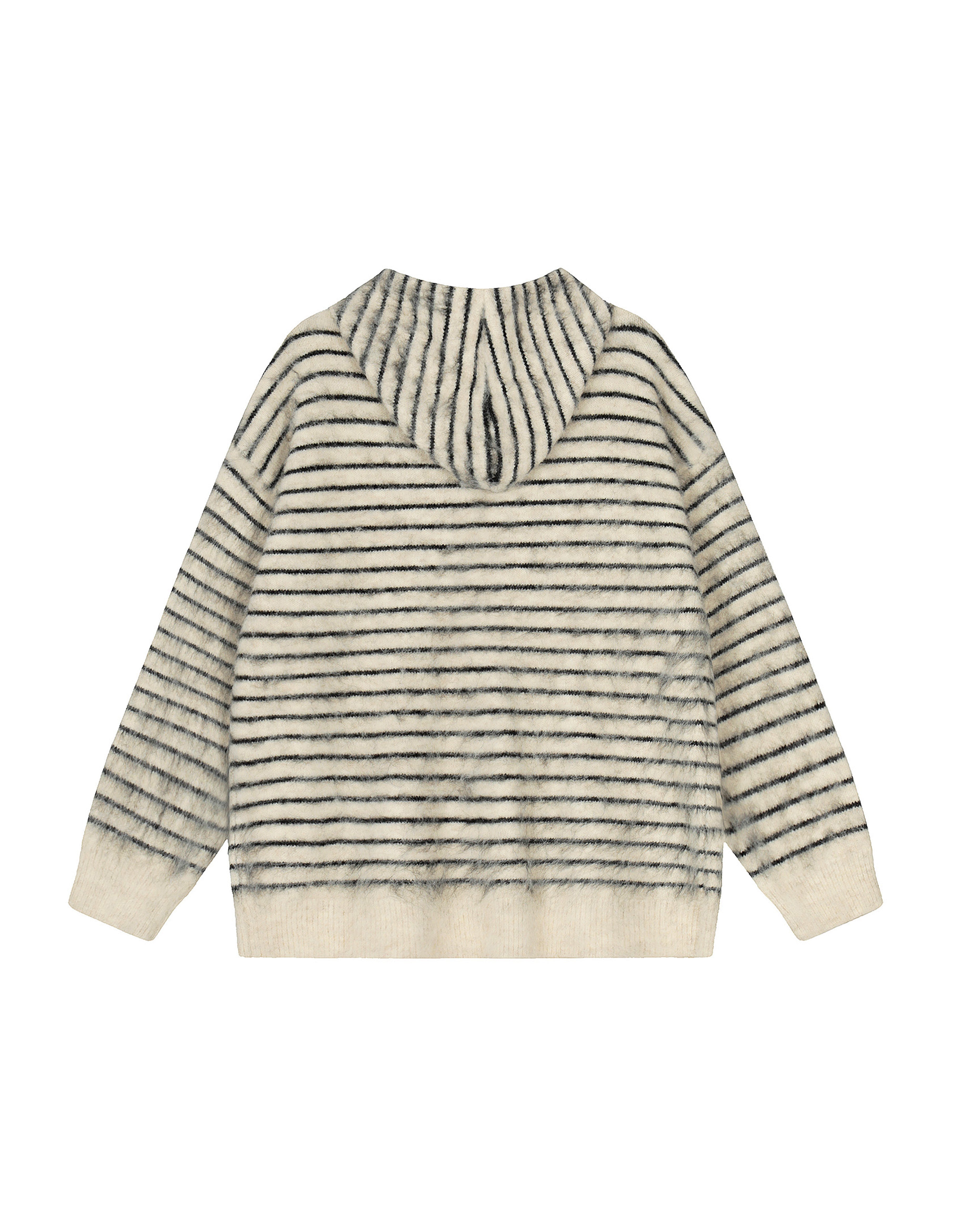 BAKYARDER Vintage Striped Mohair Hooded Zip-Up Cardigan Sweater