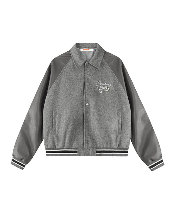 BAKYARDER Vintage Women’s Pearl Letter PU Leather Jacket