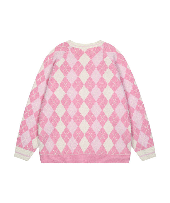 BAKYARDER Vintage Color-Block Diamond Sweater