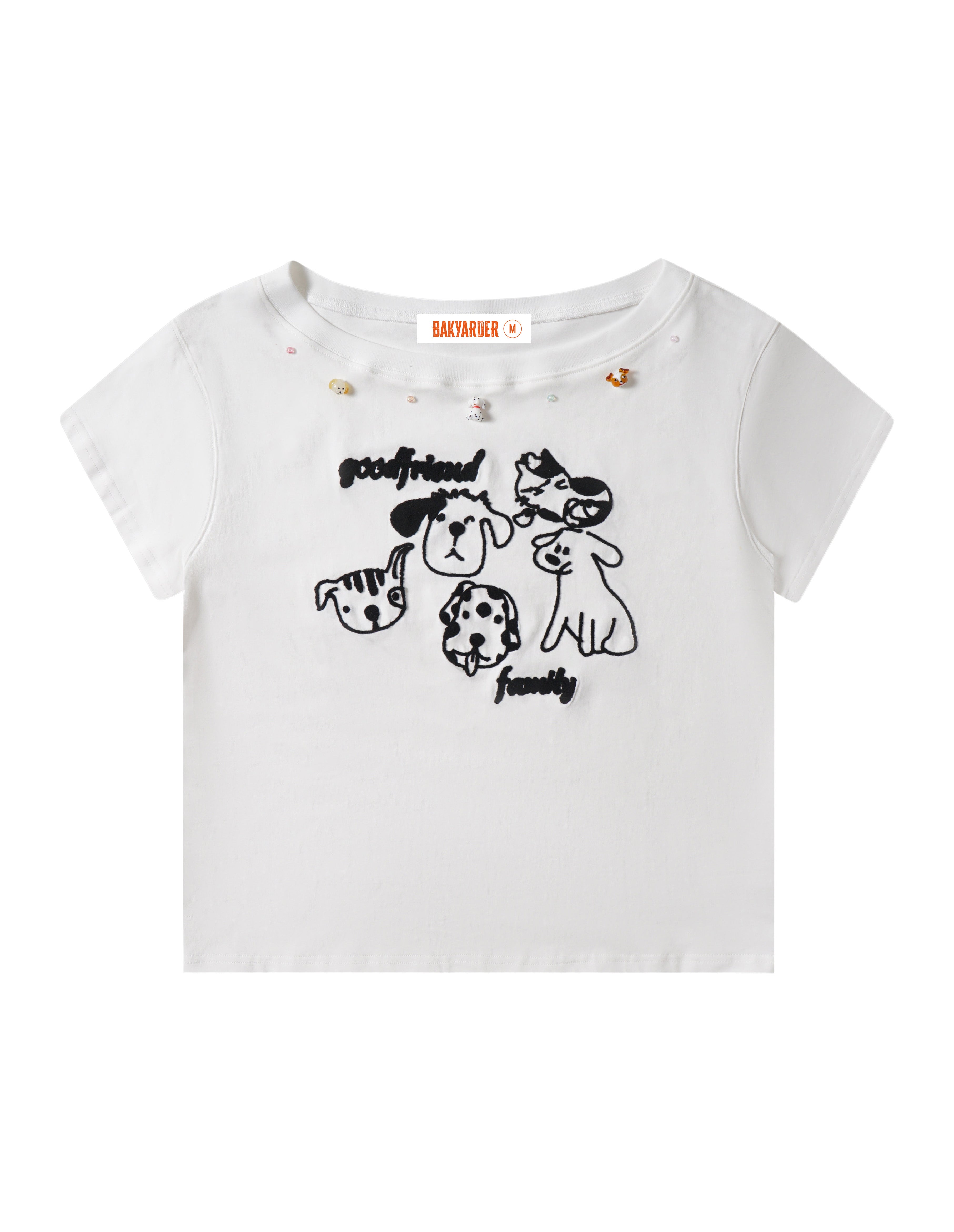 BAKYARDER 3D Chenille Embellished Asymmetrical Shoulder Tee