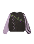 BAKYARDER 3D Grape Embroidered Crewneck Cardigan Sweater