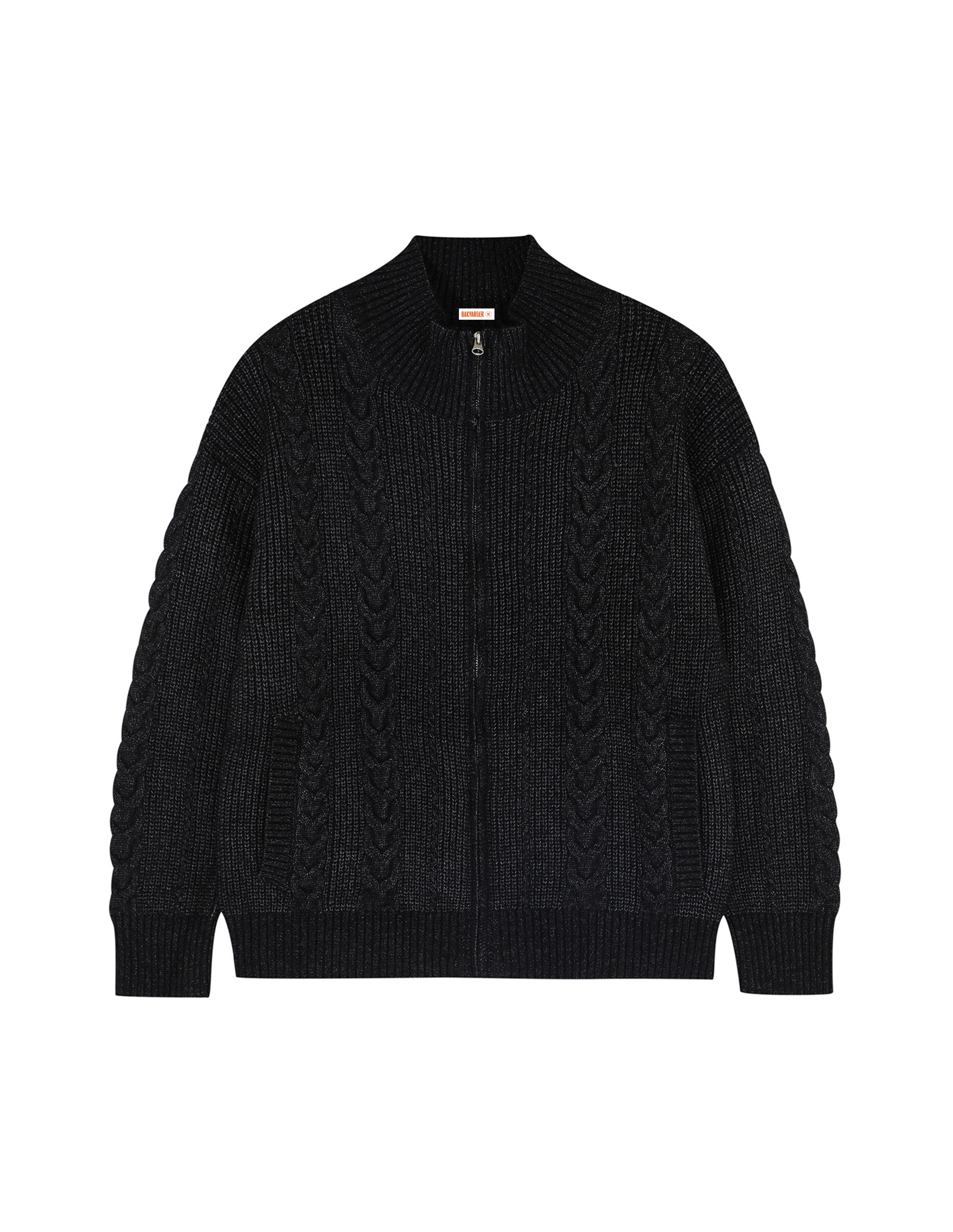 BAKYARDER Cable Knit Zip-Up Cardigan Sweater