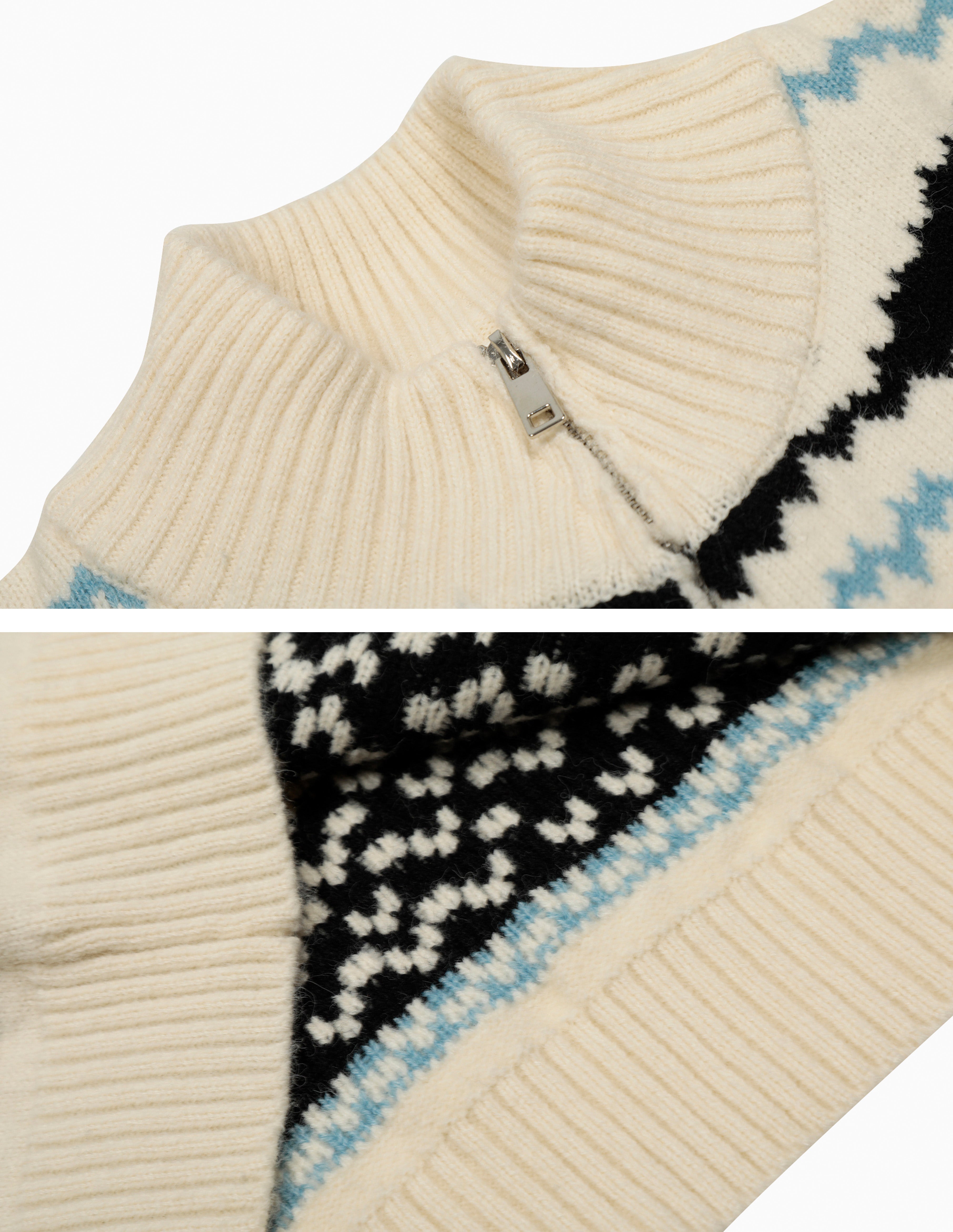 BAKYARDER Vintage Jacquard Zip-Up Knit Cardigan