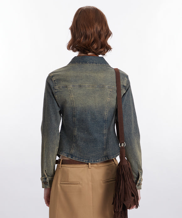 BAKYARDER Women's Vintage Denim Lace-Up Jacket