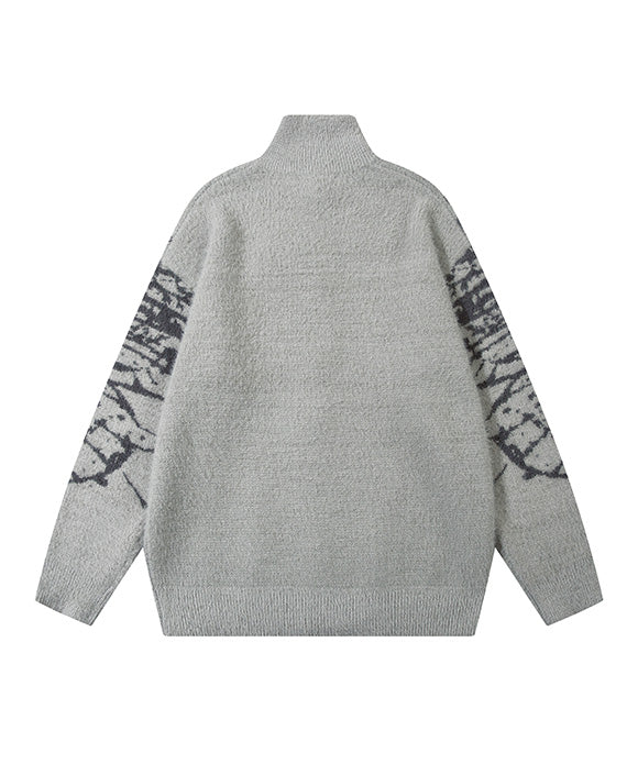 BAKYARDER Vintage Butterfly Jacquard Turtleneck Cardigan