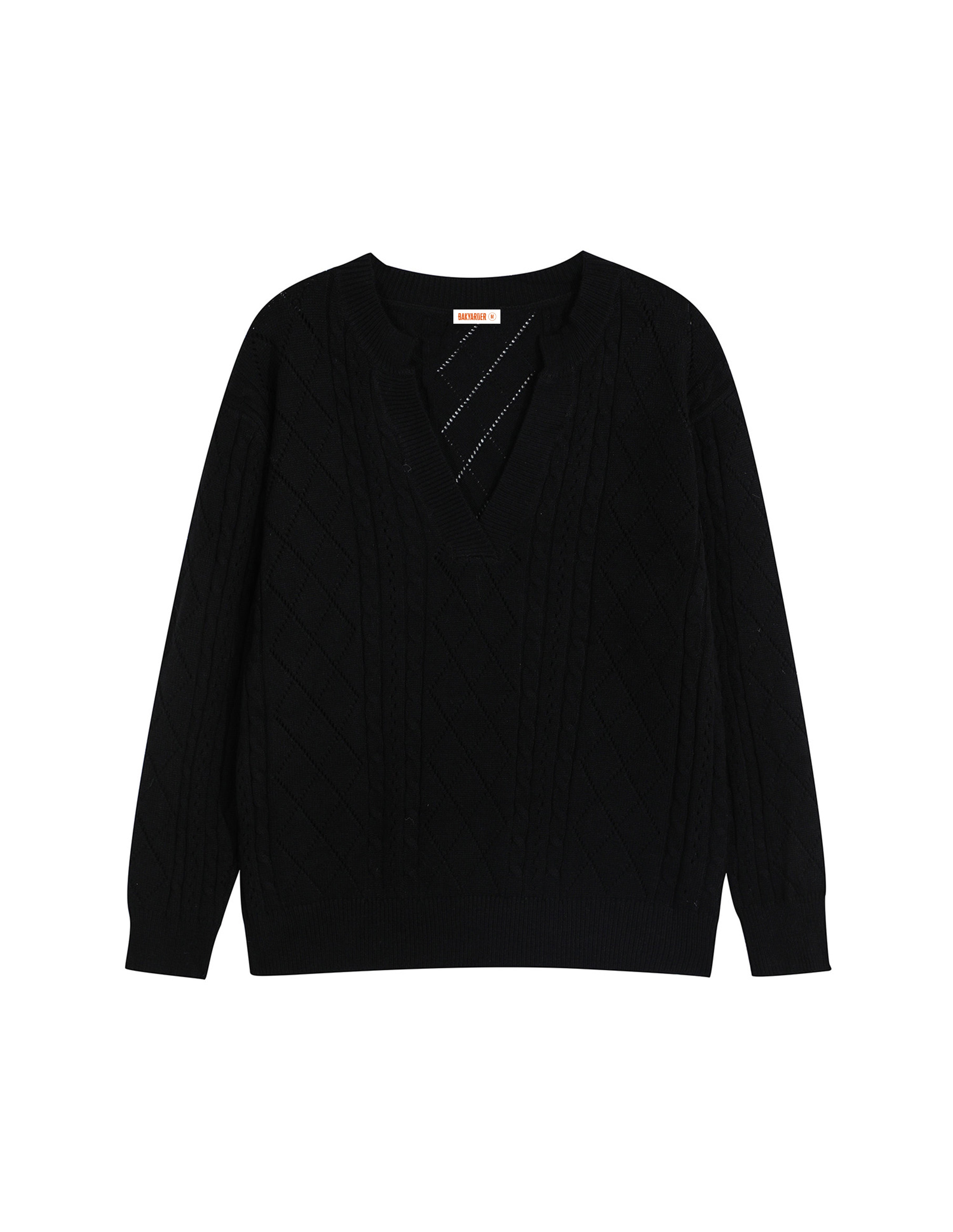 BAKYARDER Vintage V-Neck Cable Knit Pullover Sweater