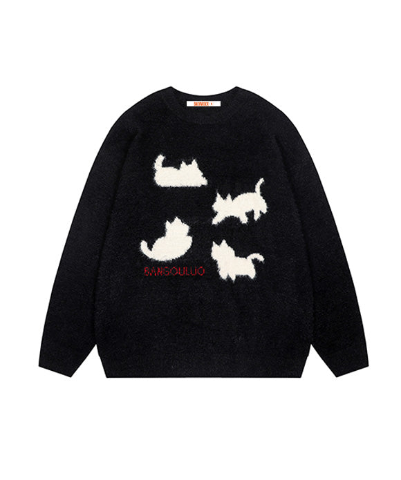BAKYARDER Vintage Cat Jacquard Sweater