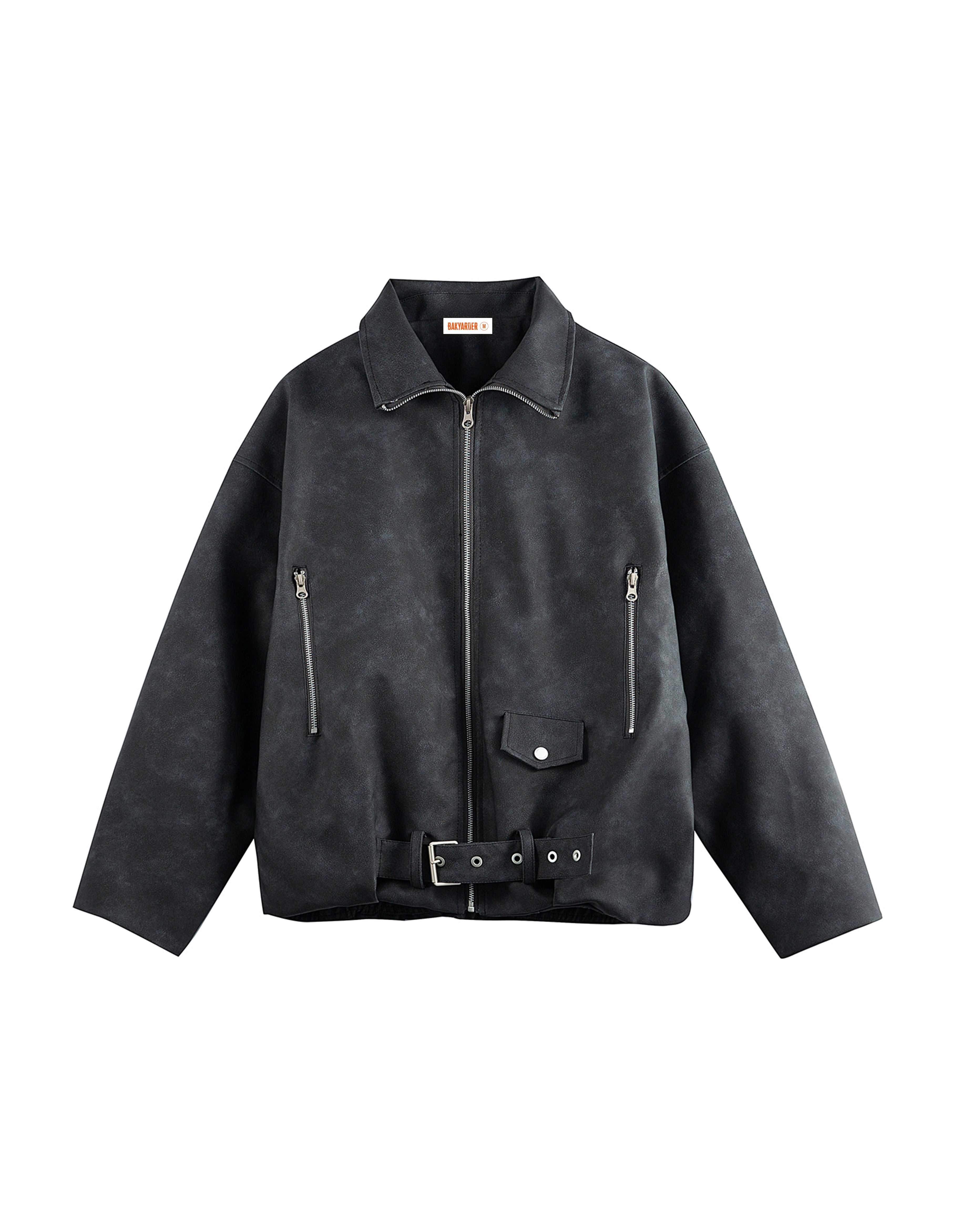 BAKYARDER Vintage Zipper PU Suede Moto Jacket