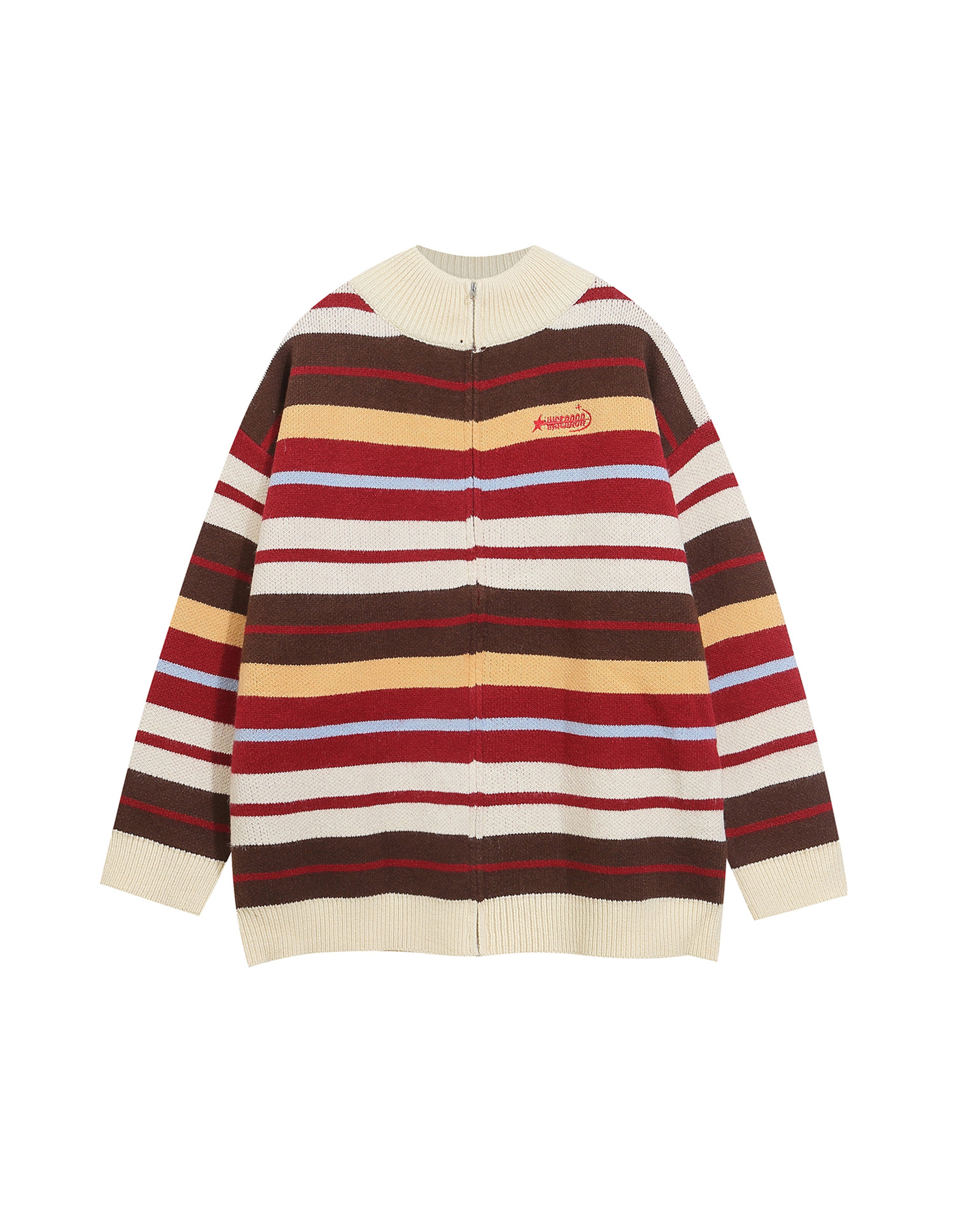 BAKYARDER Vintage Striped Collegiate Zip-Up Cardigan Sweater