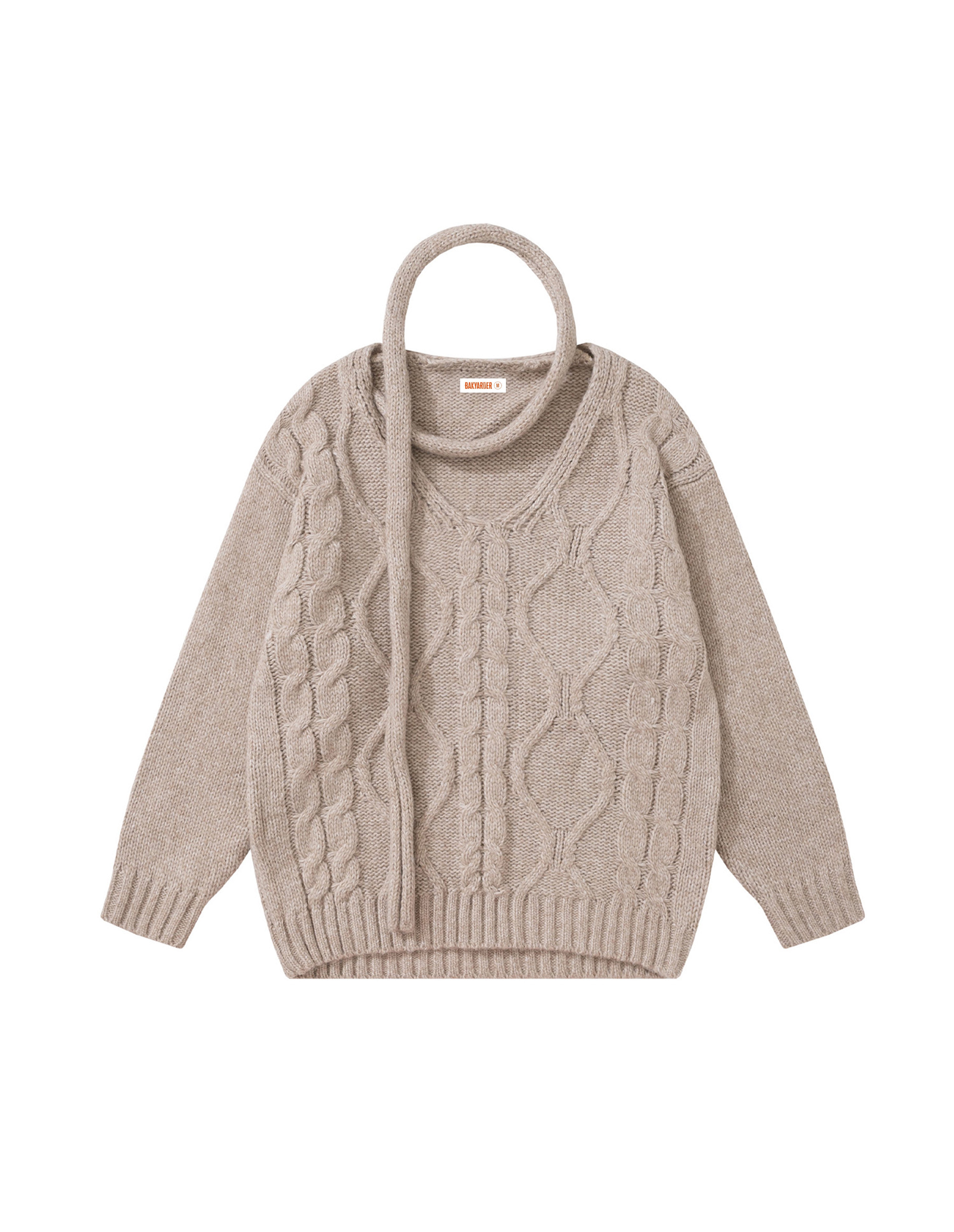 BAKYARDER Cable Knit V-Neck Pullover Sweater