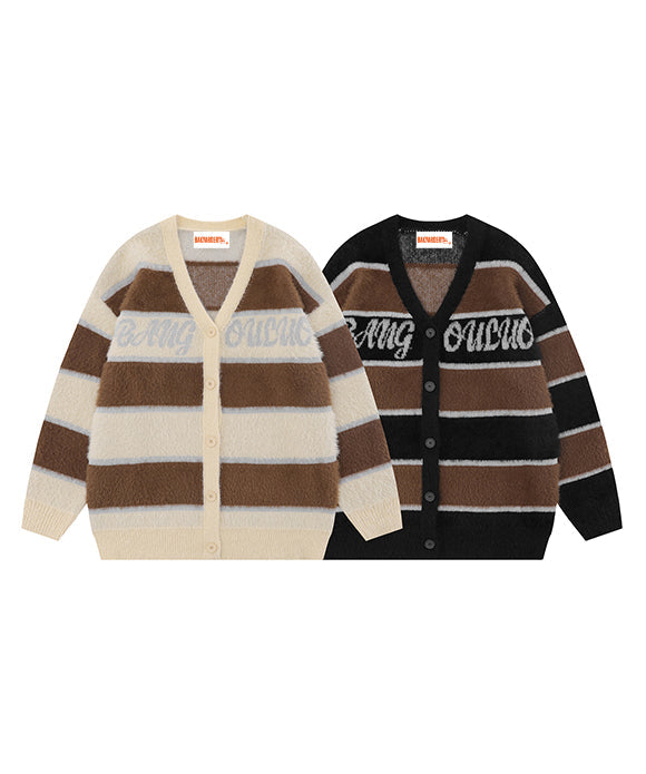 BAKYARDER Retro Color Block Letter Cardigan