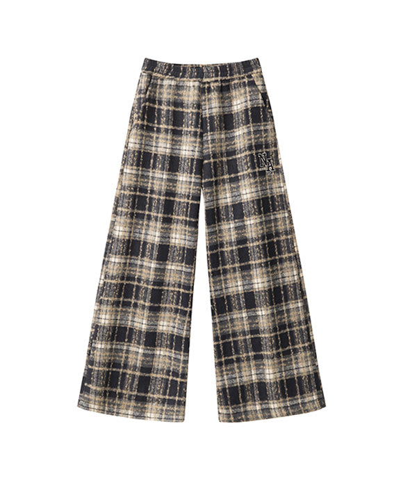 BAKYARDER Vintage Plaid Fleece-Lined Wide-Leg Pants