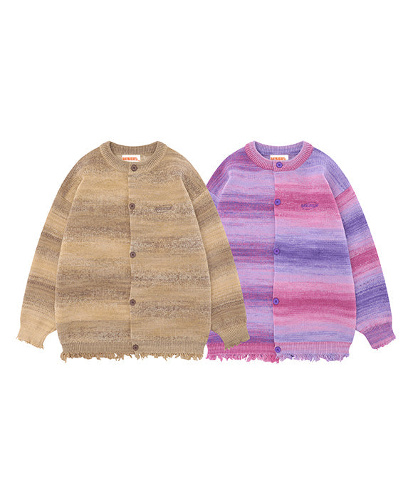 BAKYARDER Vintage Tie-Dye Gradient Fringed Cardigan