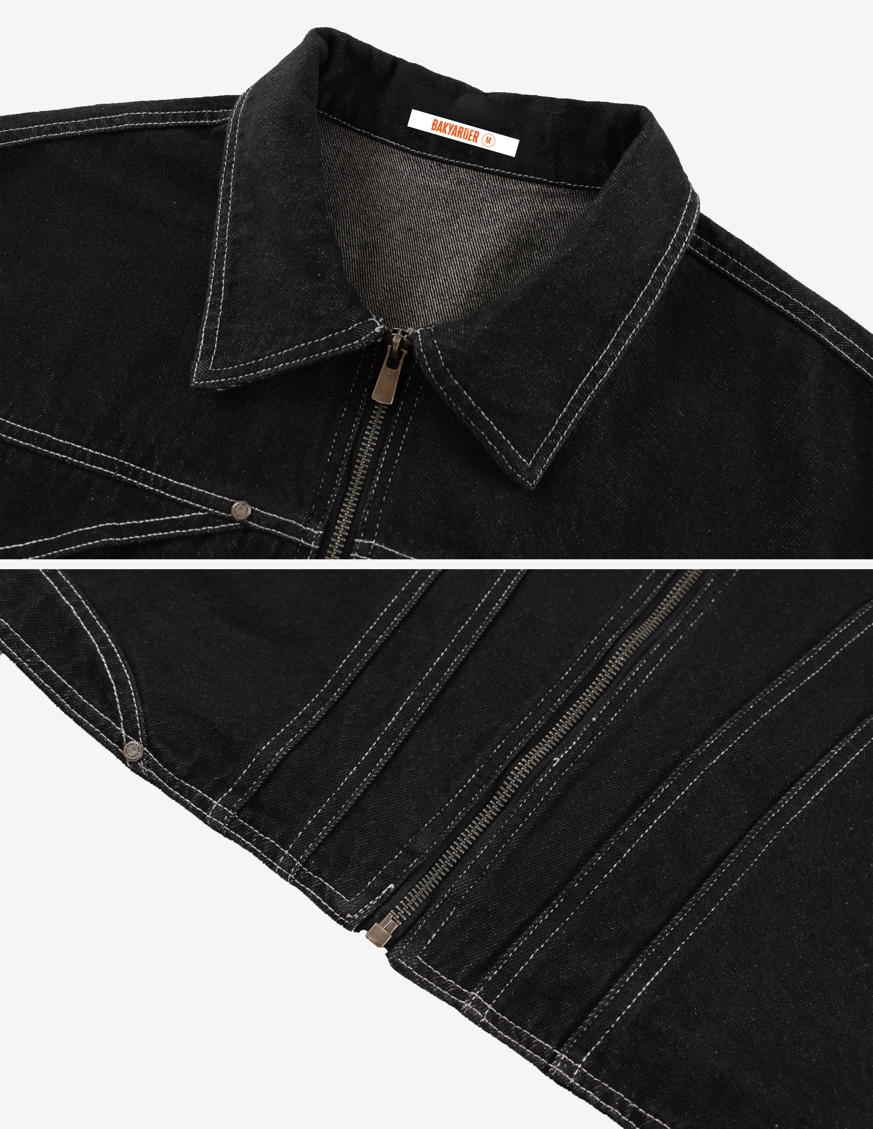 BAKYARDER Vintage Washed Distressed Stitch Denim Jacket