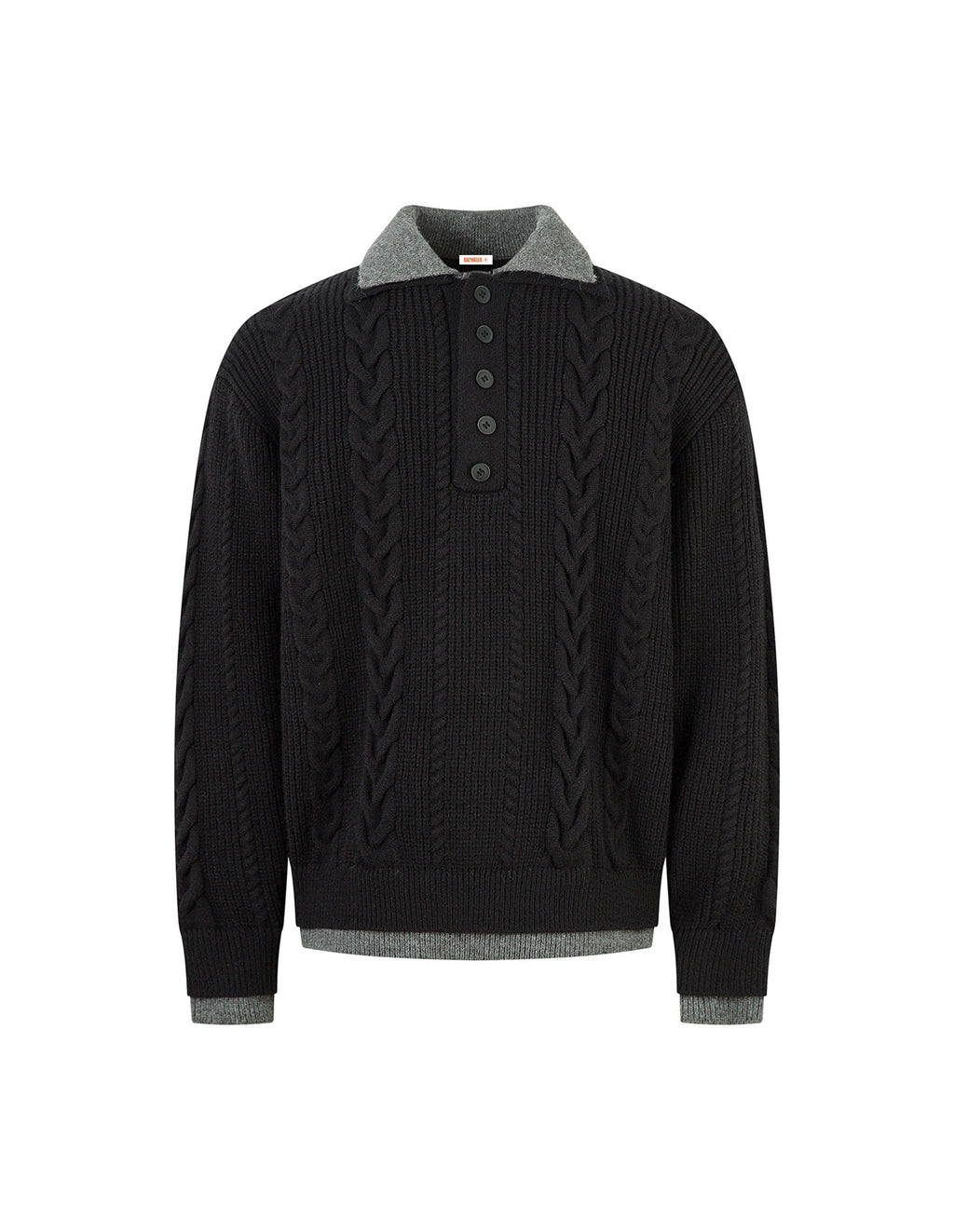 BAKYARDER Wheat Ear Cable Knit Half-Button Faux-Layer Sweater