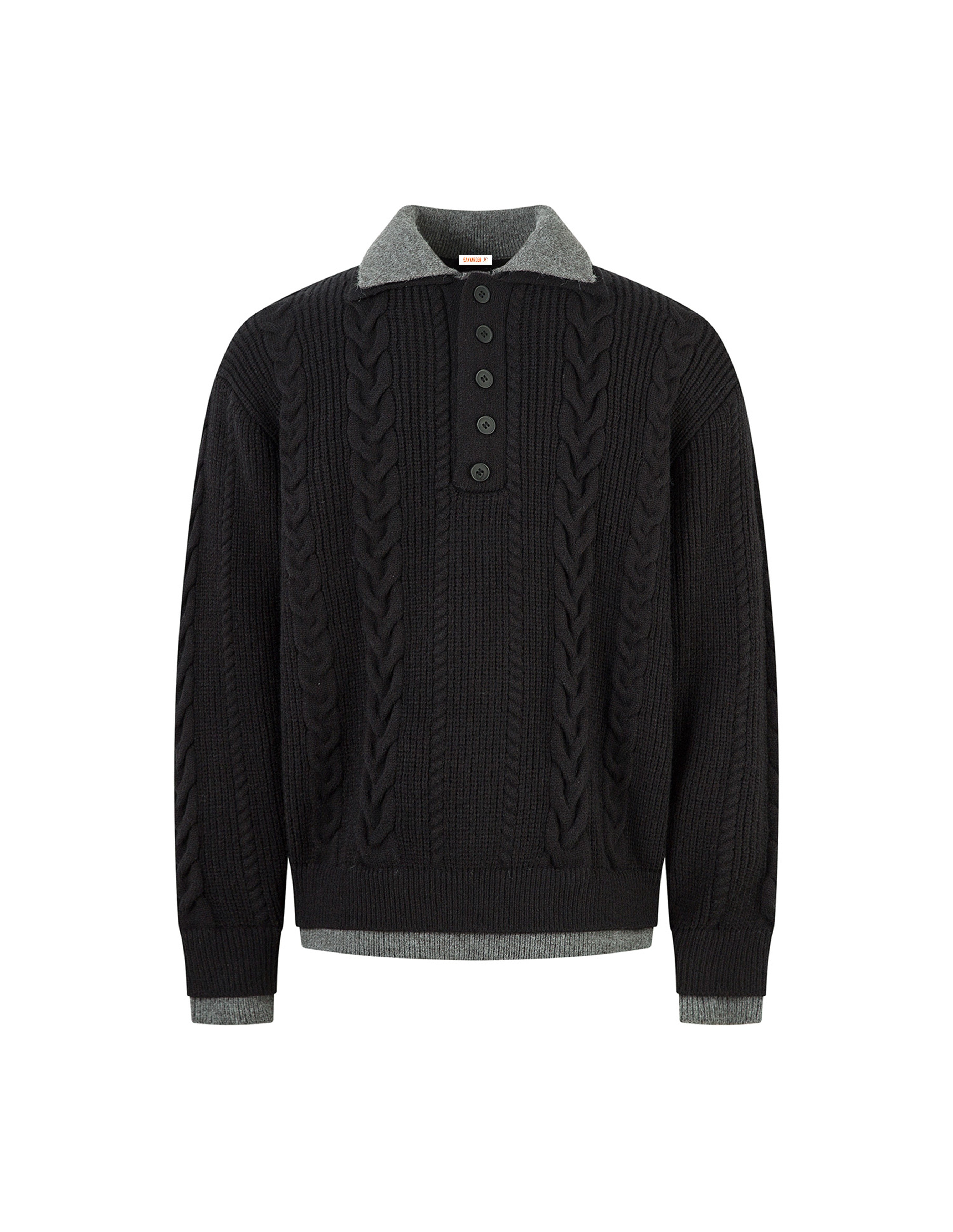 BAKYARDER Wheat Ear Cable Knit Half-Button Faux-Layer Sweater