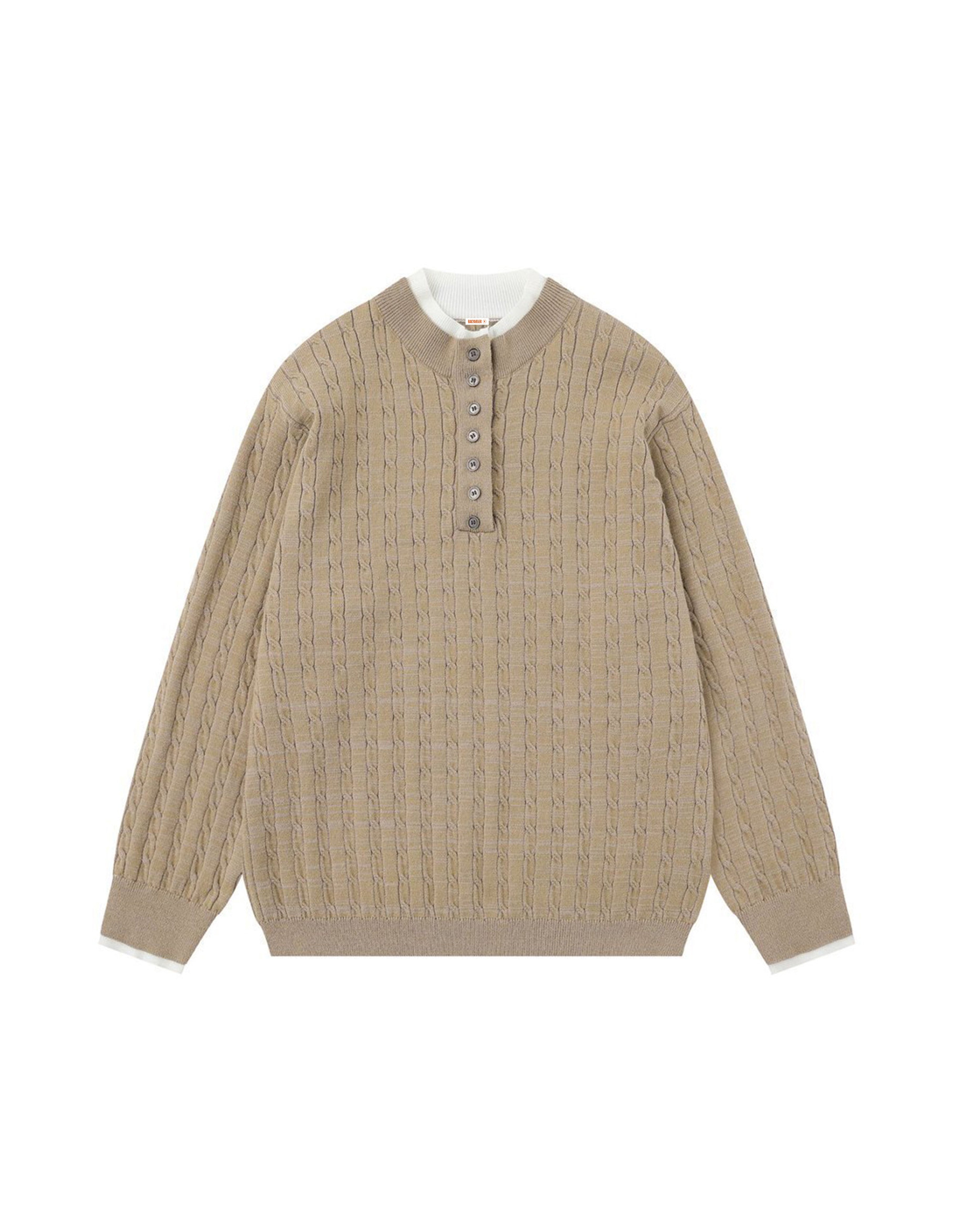 BAKYARDER Cable Knit Henley Faux Two-Piece Sweater