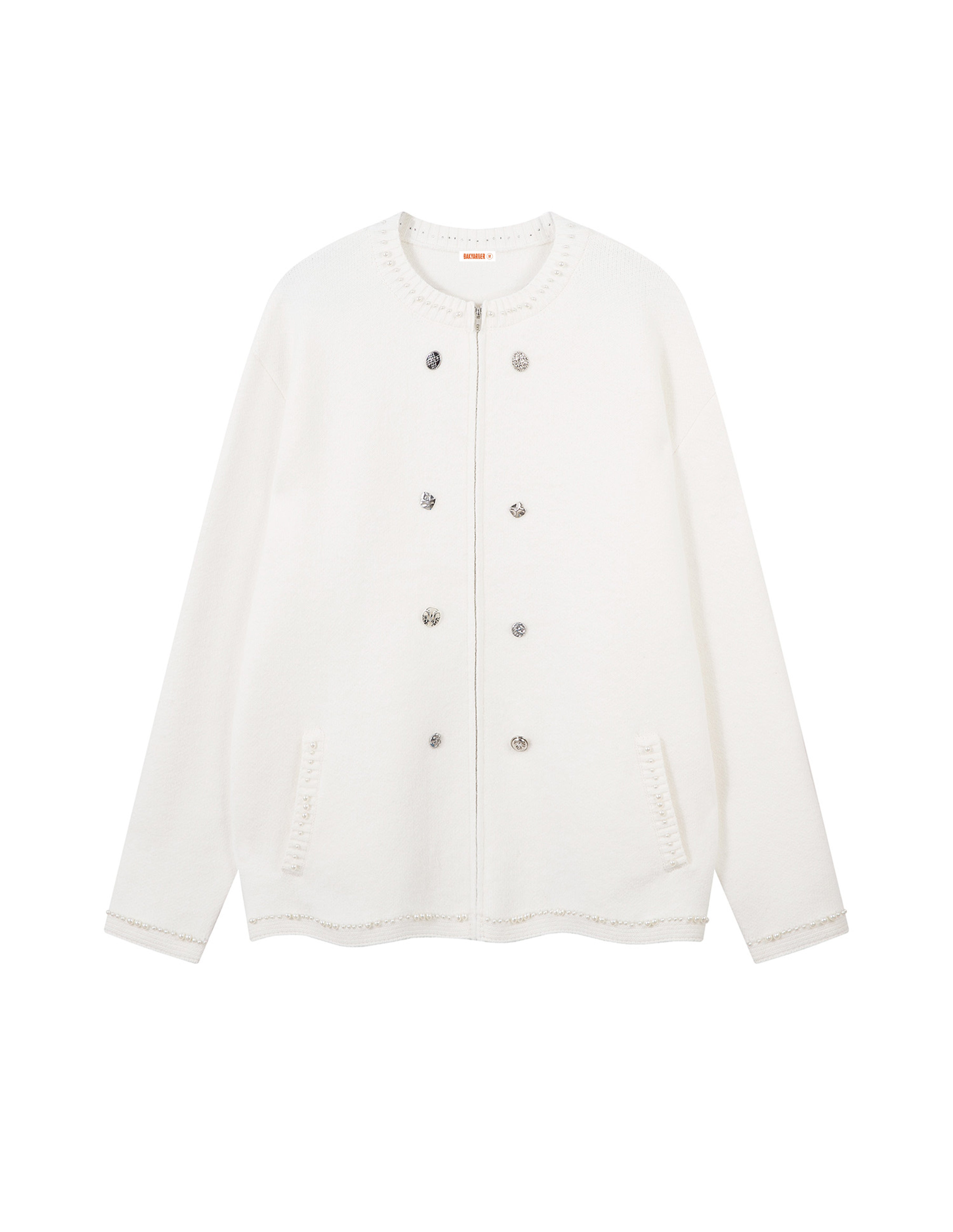 BAKYARDER Vintage Pearl Embroidered Cardigan Sweater