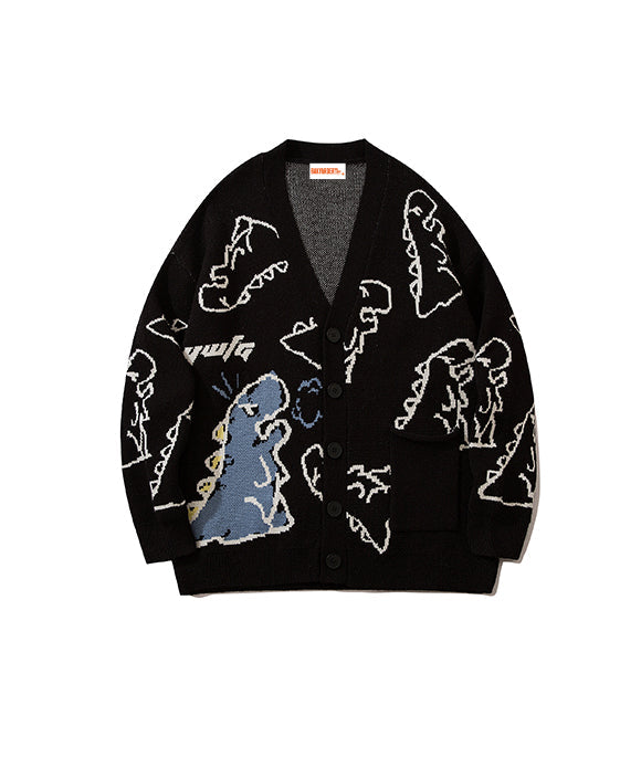 BAKYARDER Street Cartoon All-Over Jacquard Cardigan Sweater