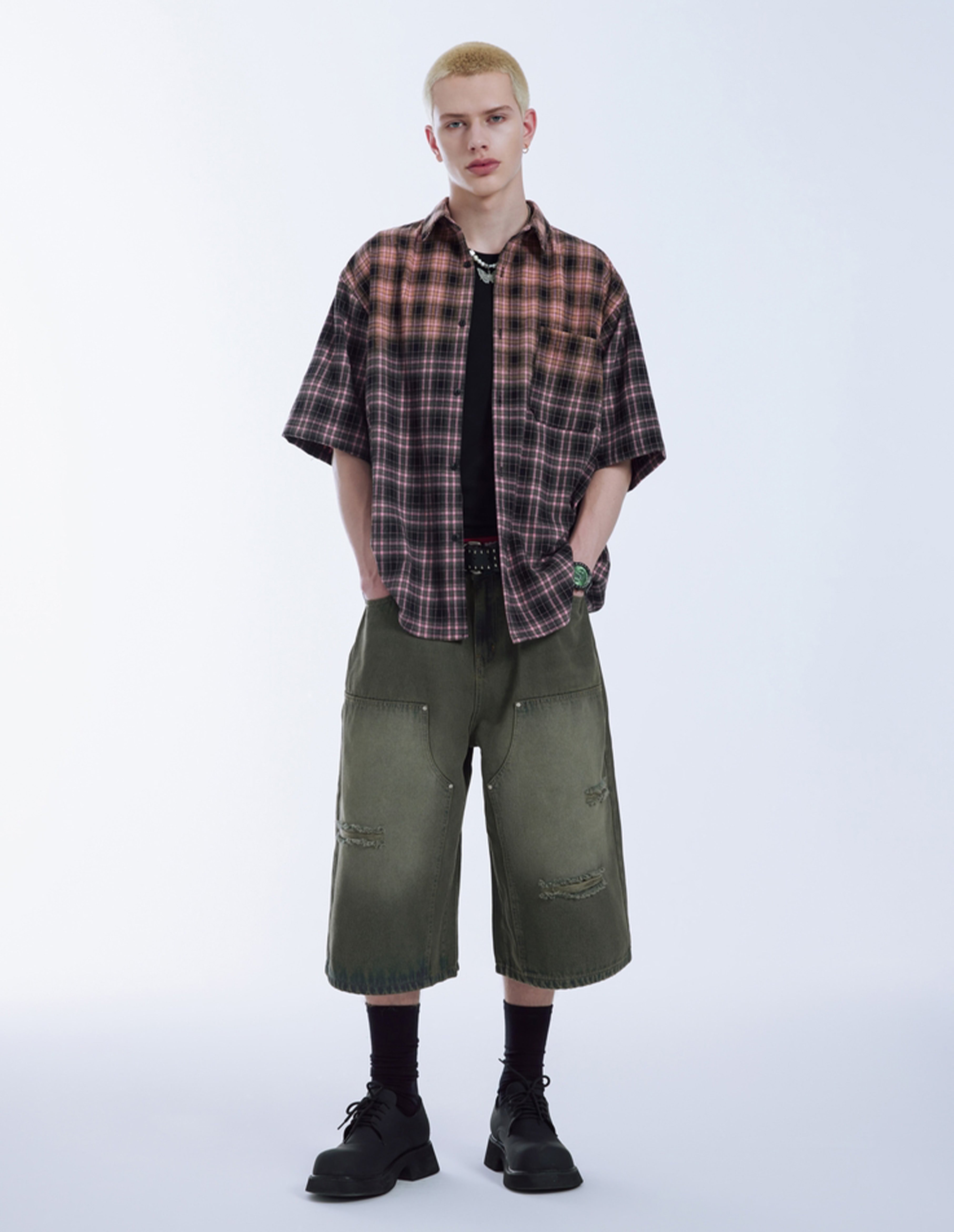 BAKYARDER Vintage Ripped Cropped Denim Pants