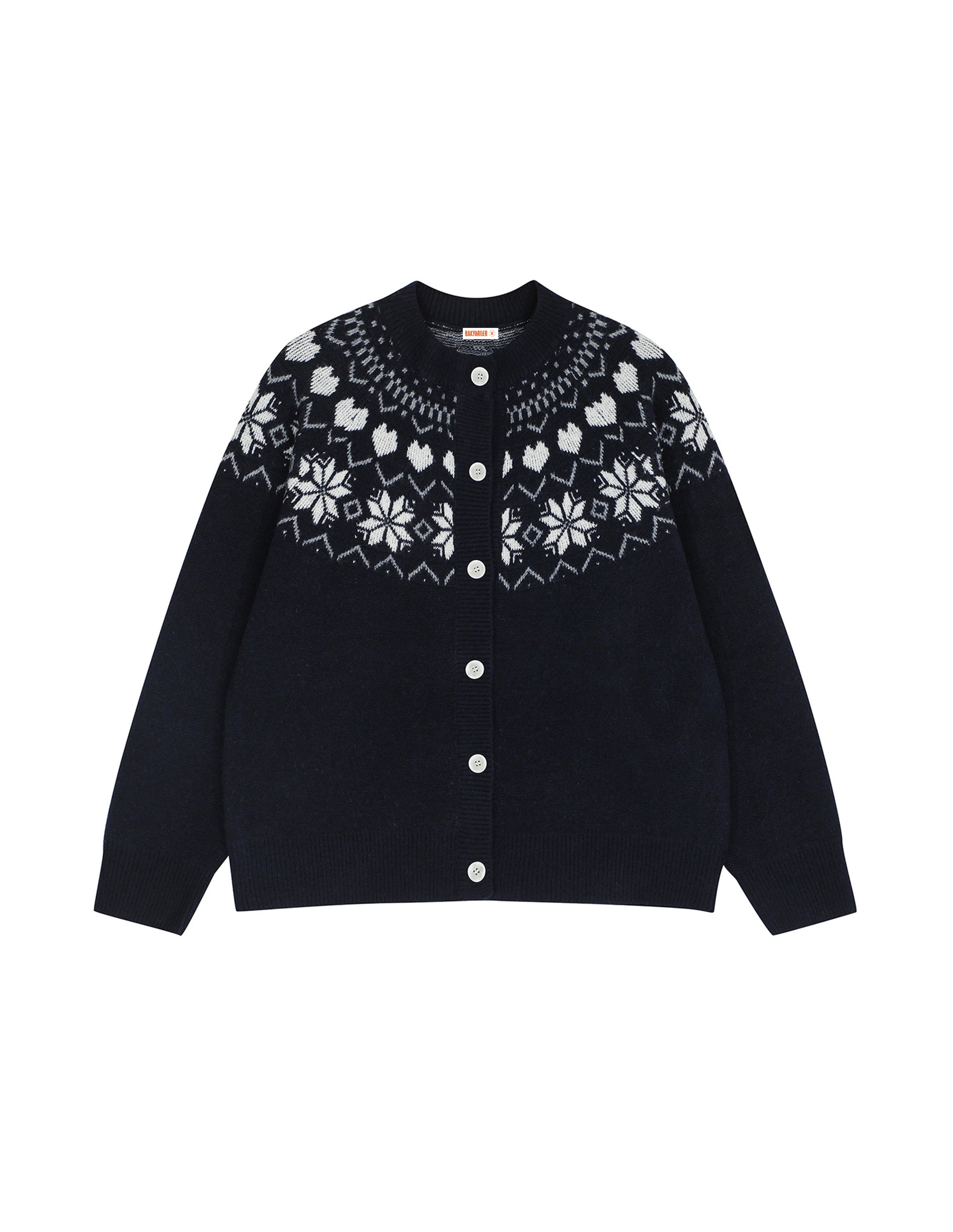 BAKYARDER Vintage Snowflake Jacquard Cardigan Sweater