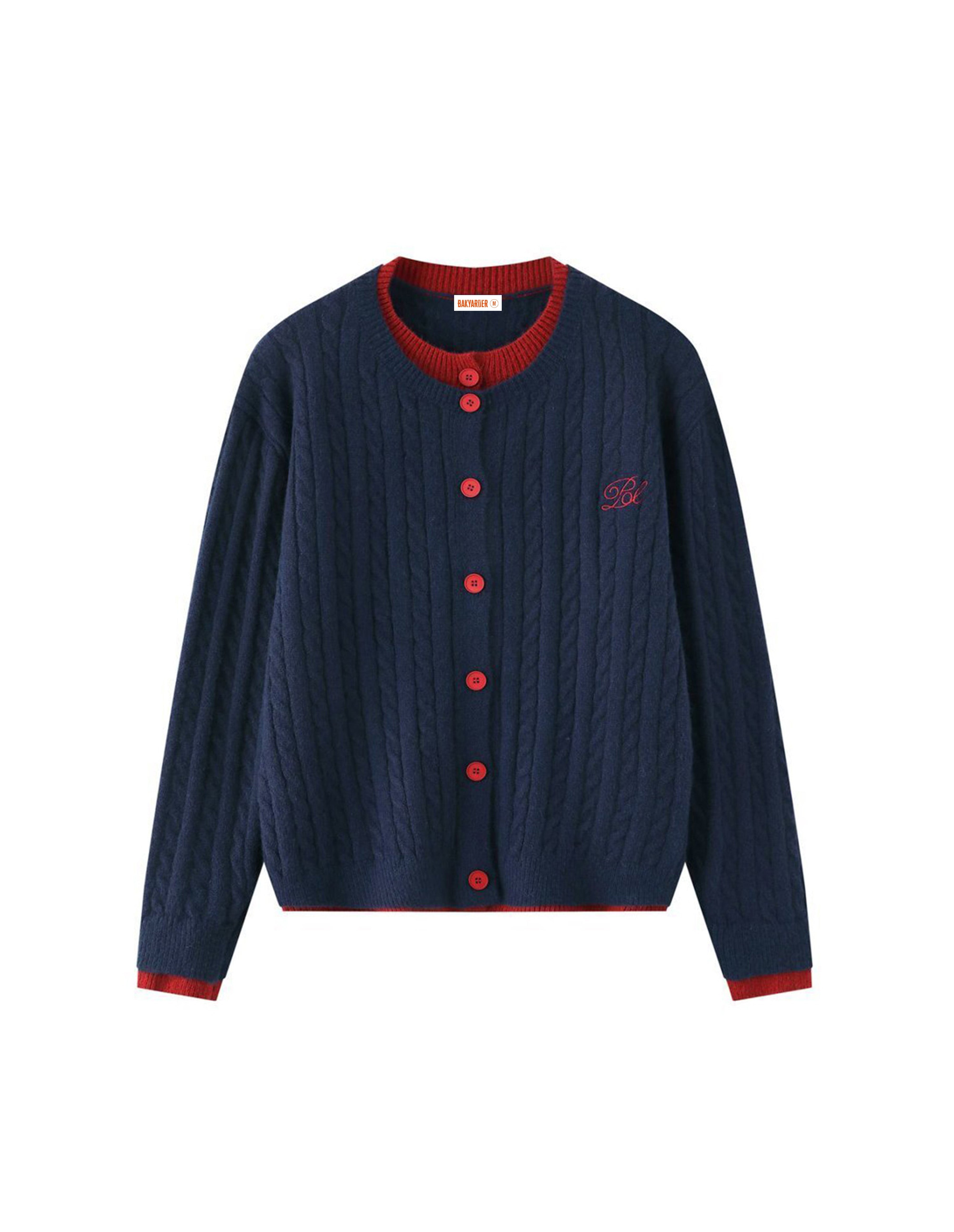 BAKYARDER Color Block Layered Cable Knit Cardigan Sweater