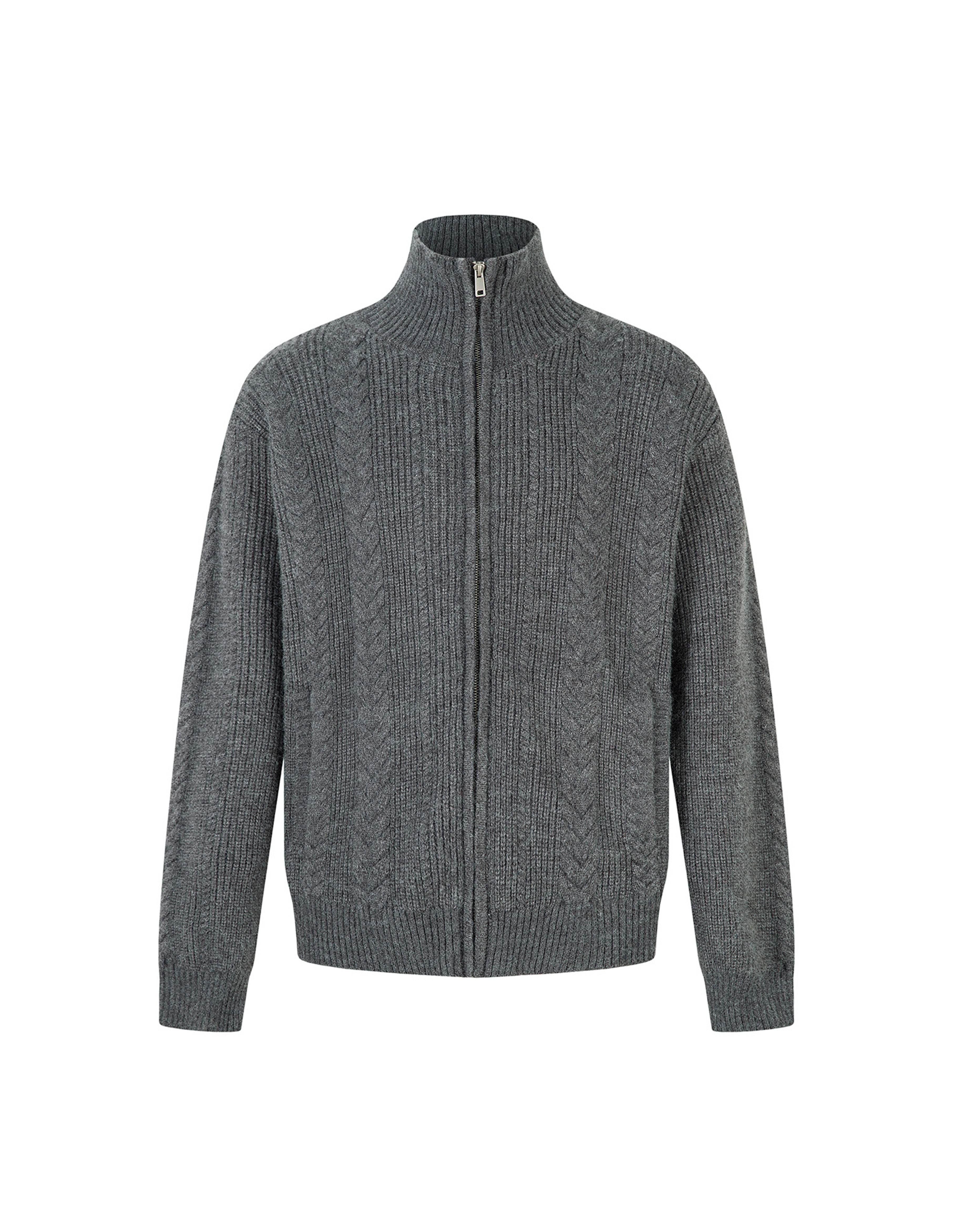 BAKYARDER Wheat Ear Cable Knit Stand Collar Cardigan Sweater