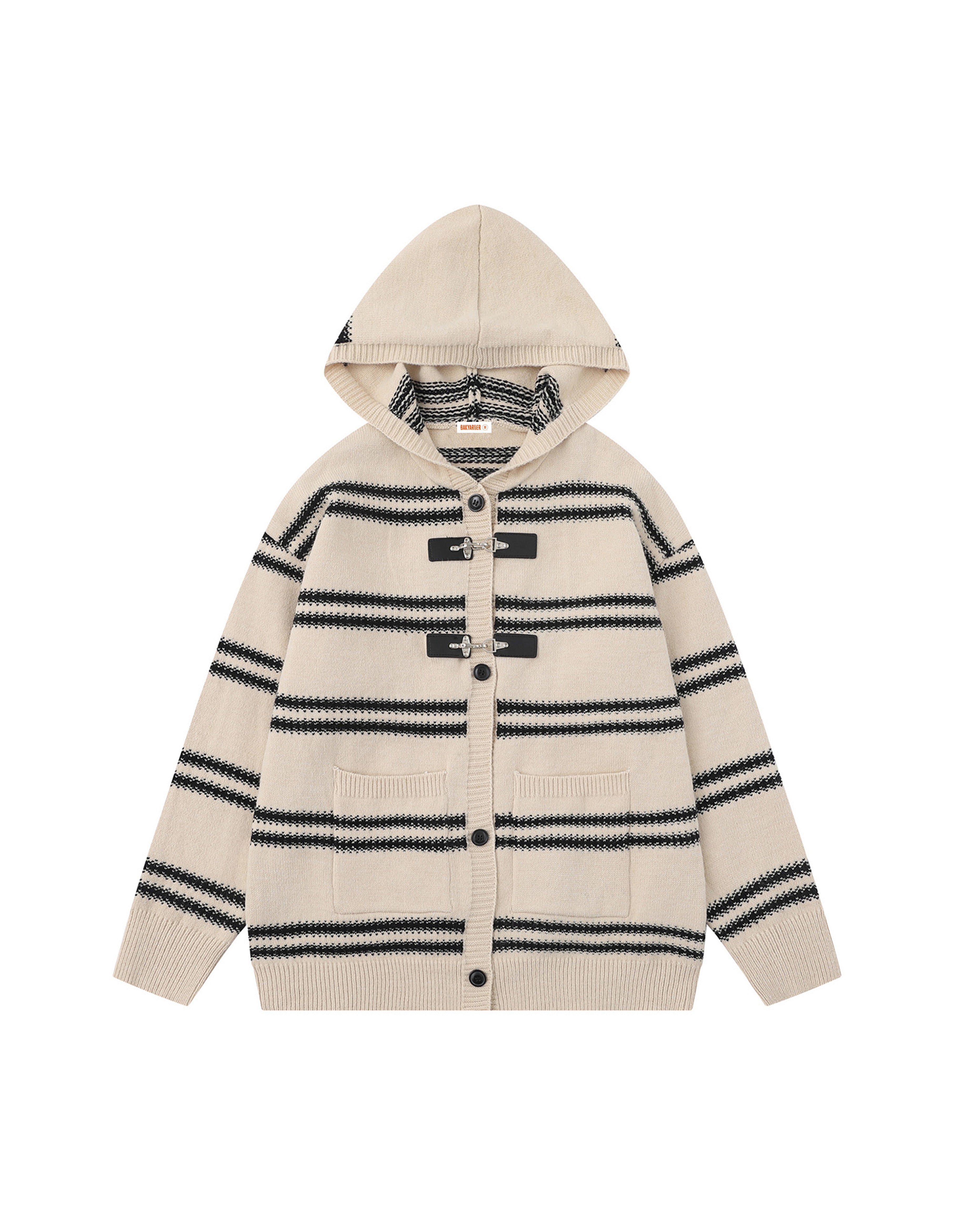 BAKYARDER Vintage Striped Hooded Cardigan Sweater