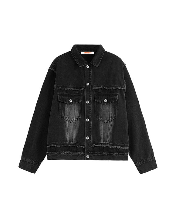 BAKYARDER Vintage Raw-Edge Utility Denim Jacket