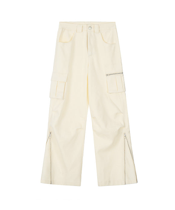 BAKYARDER Vintage Ruched Multi-Pocket Wide-Leg Cargo Pants