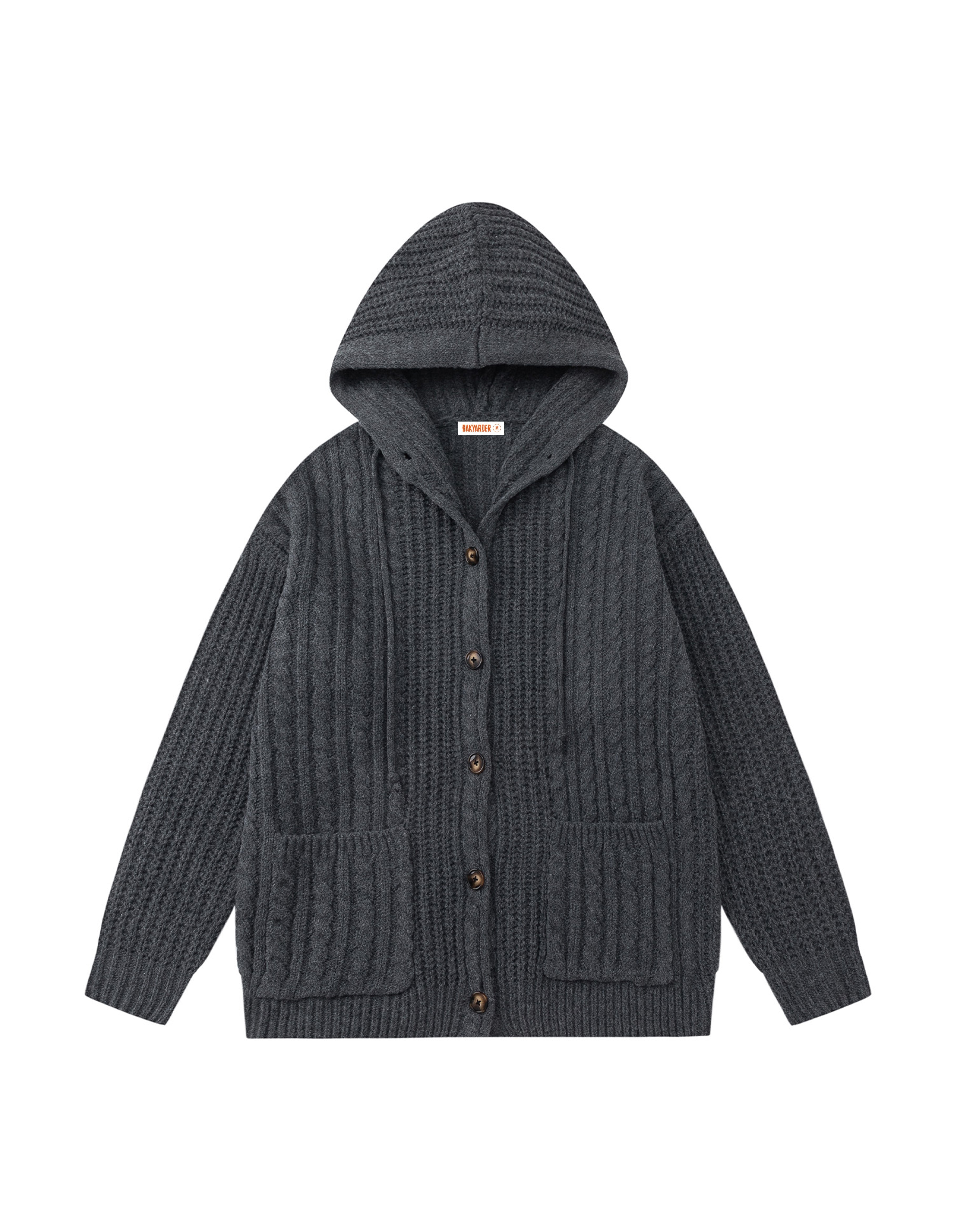 BAKYARDER Vintage Minimalist Cable Knit Hooded Cardigan Sweater