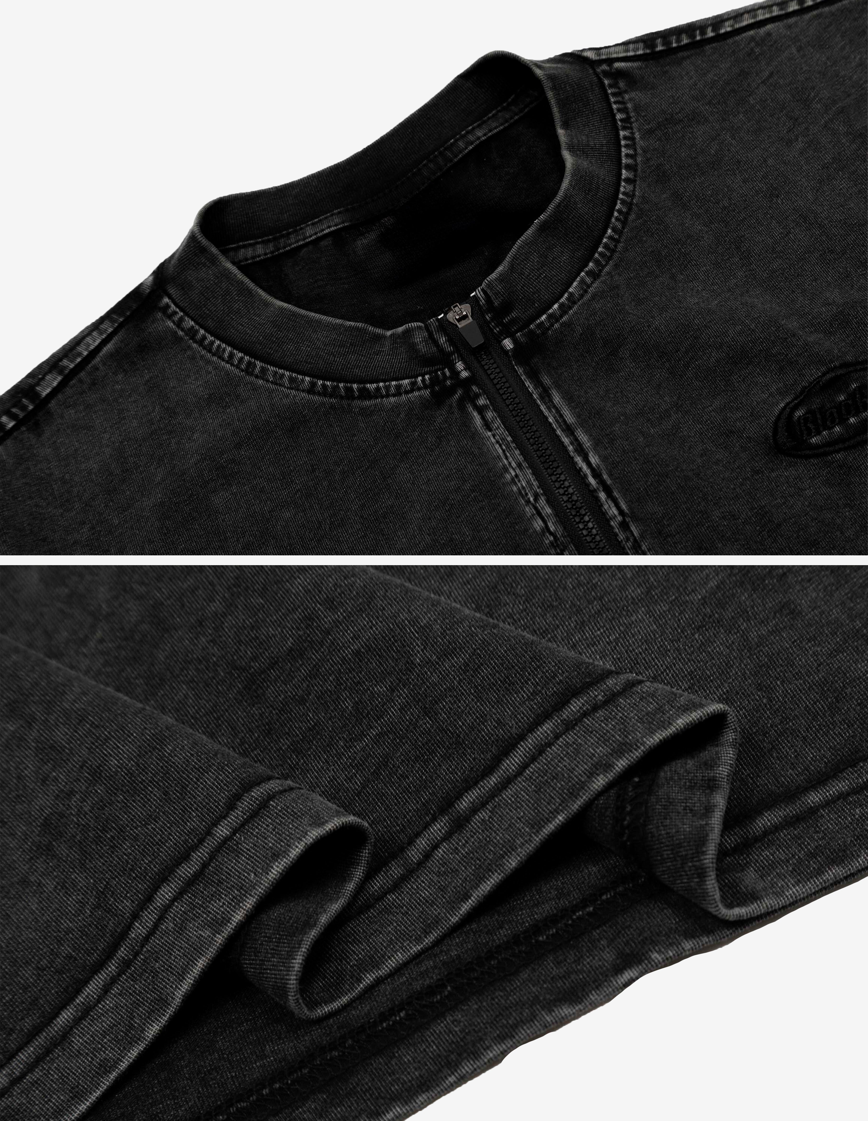 BAKYARDER Vintage Washed Distressed Half-Zip T-Shirt