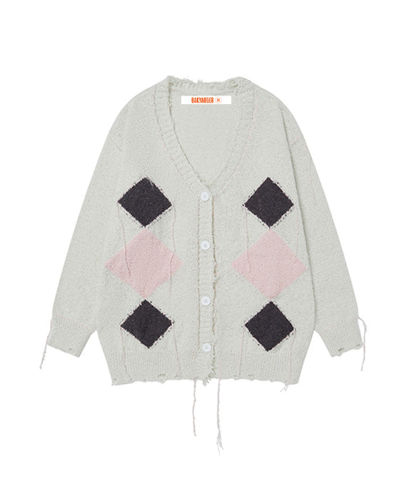 BAKYARDER Vintage Diamond Pattern Cardigan Sweater